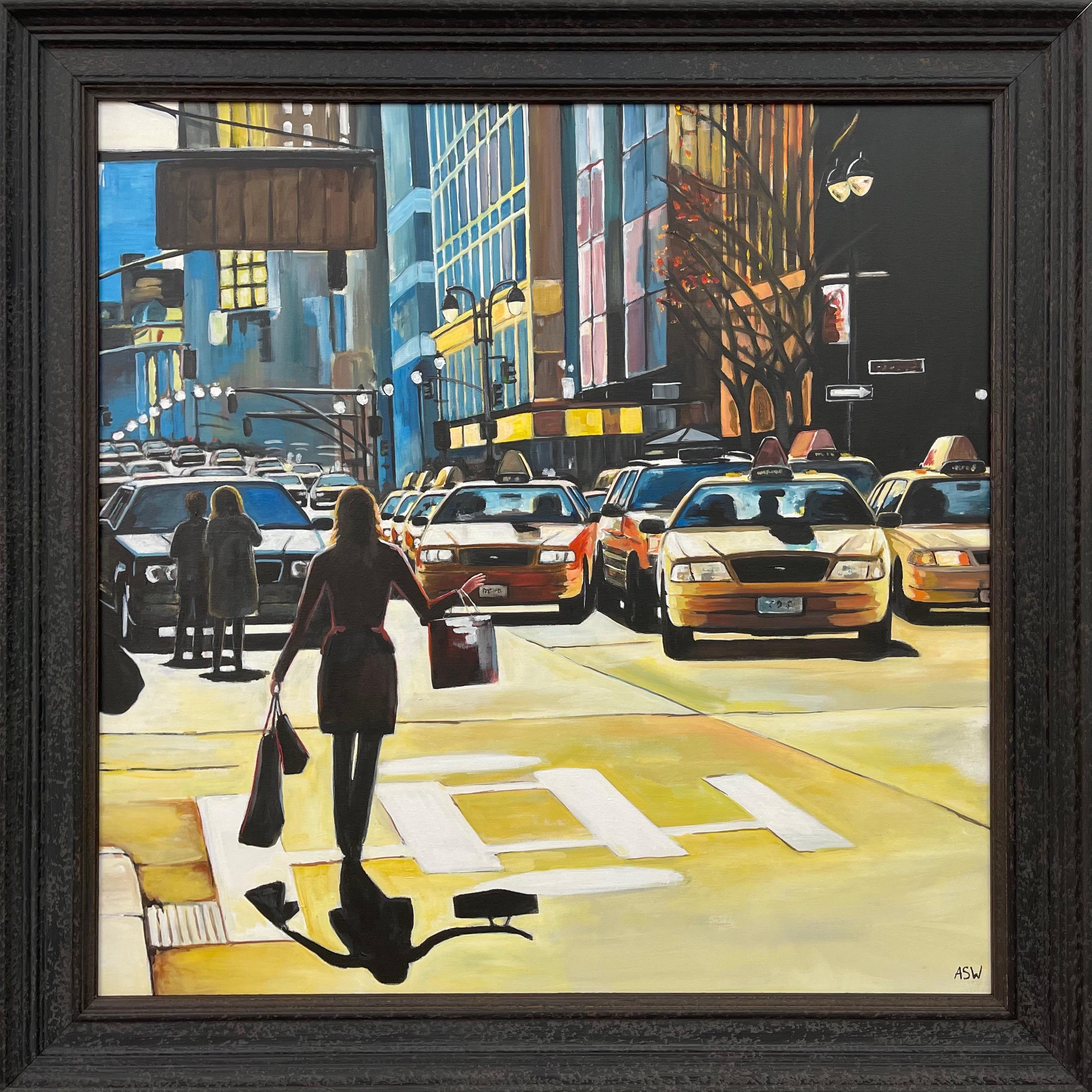 Female Figure Shopping in New York City Sunshine by Contemporary British Artist