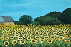 Field of Sunflowers in Summertime in France II by Contemporary British Artist