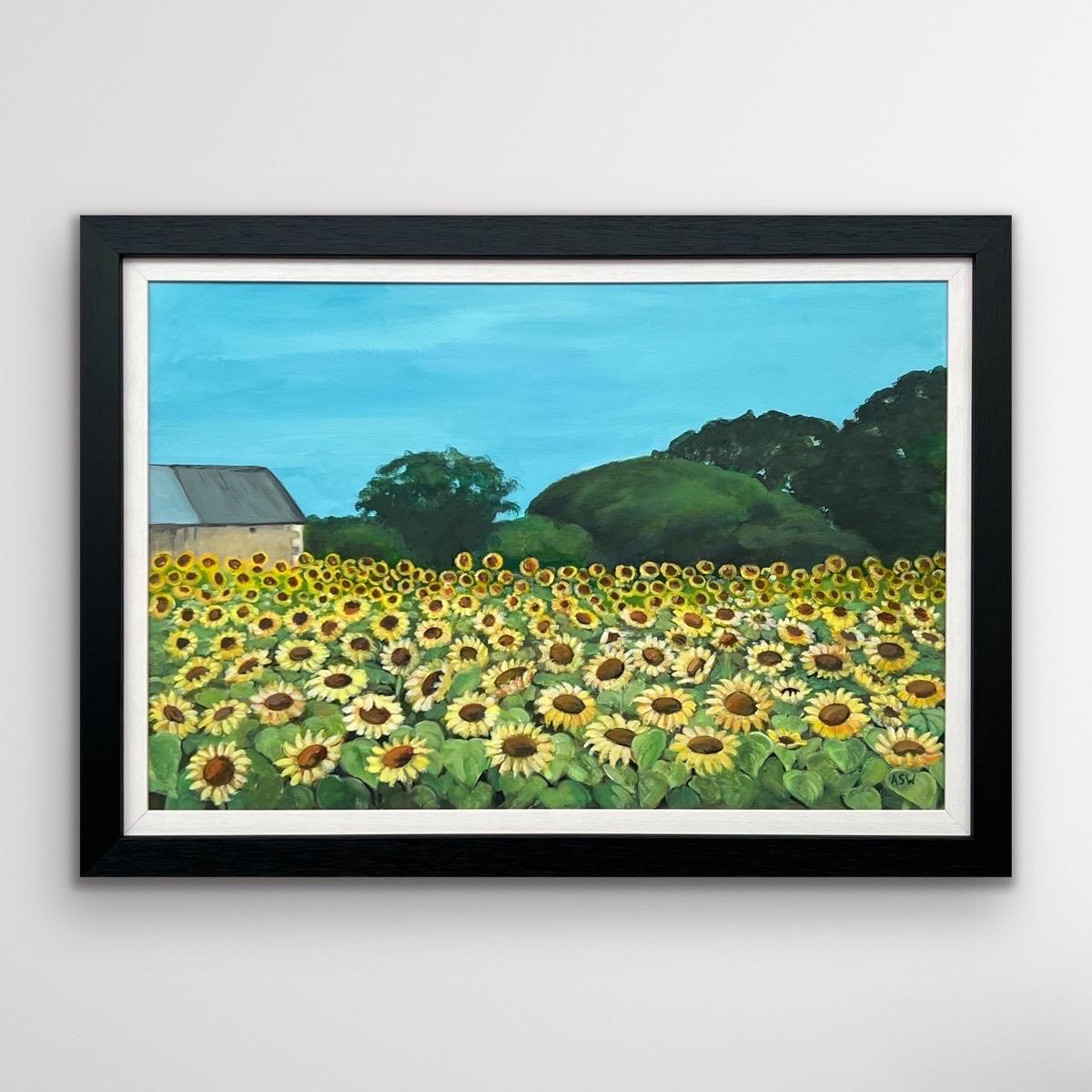 Campo de Girasoles en Verano en Francia II por Artista Británico Contemporáneo - Landscape Painting Negro de Angela Wakefield