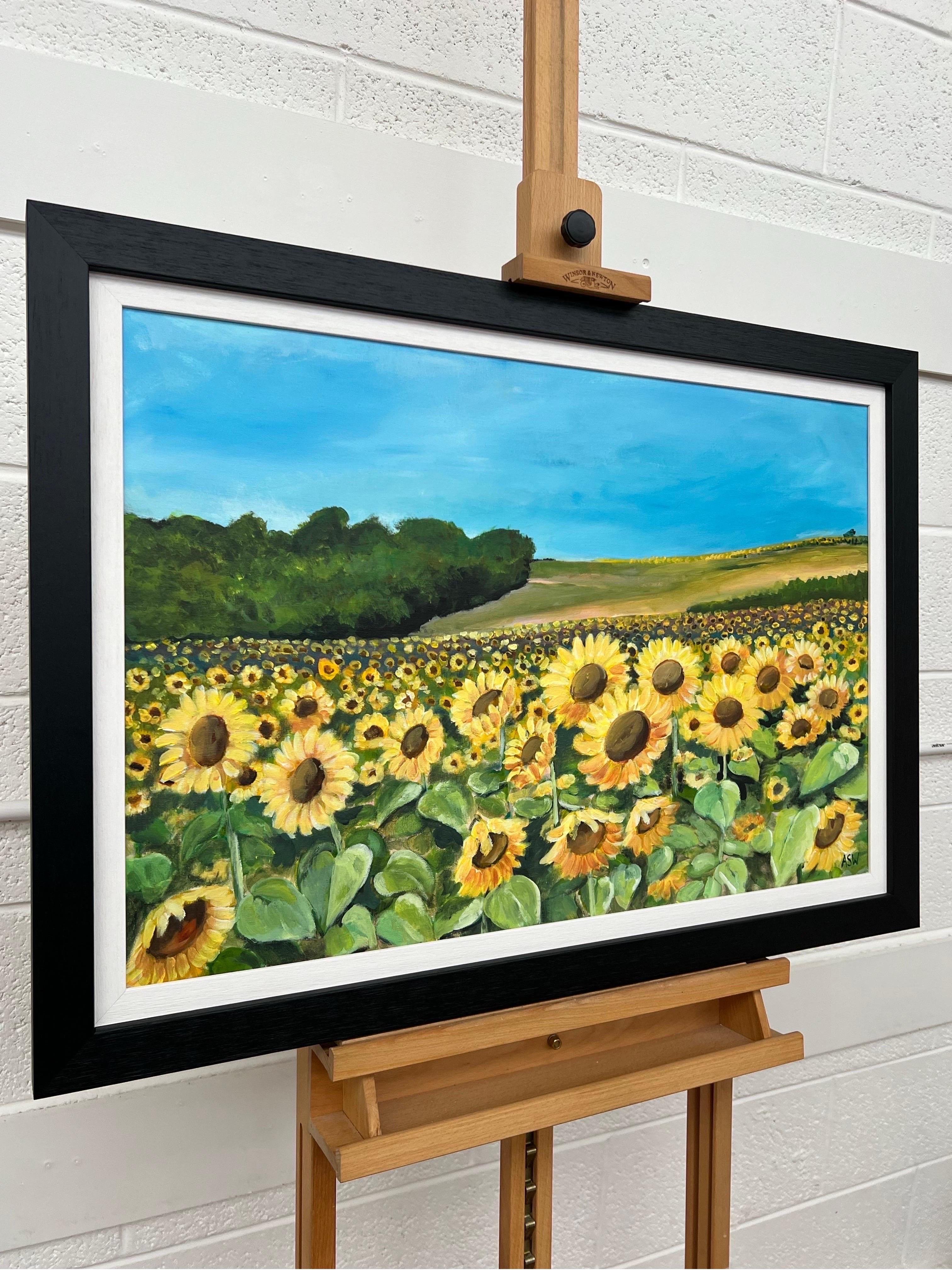Champ de tournesols en été en France par un artiste britannique contemporain en vente 5
