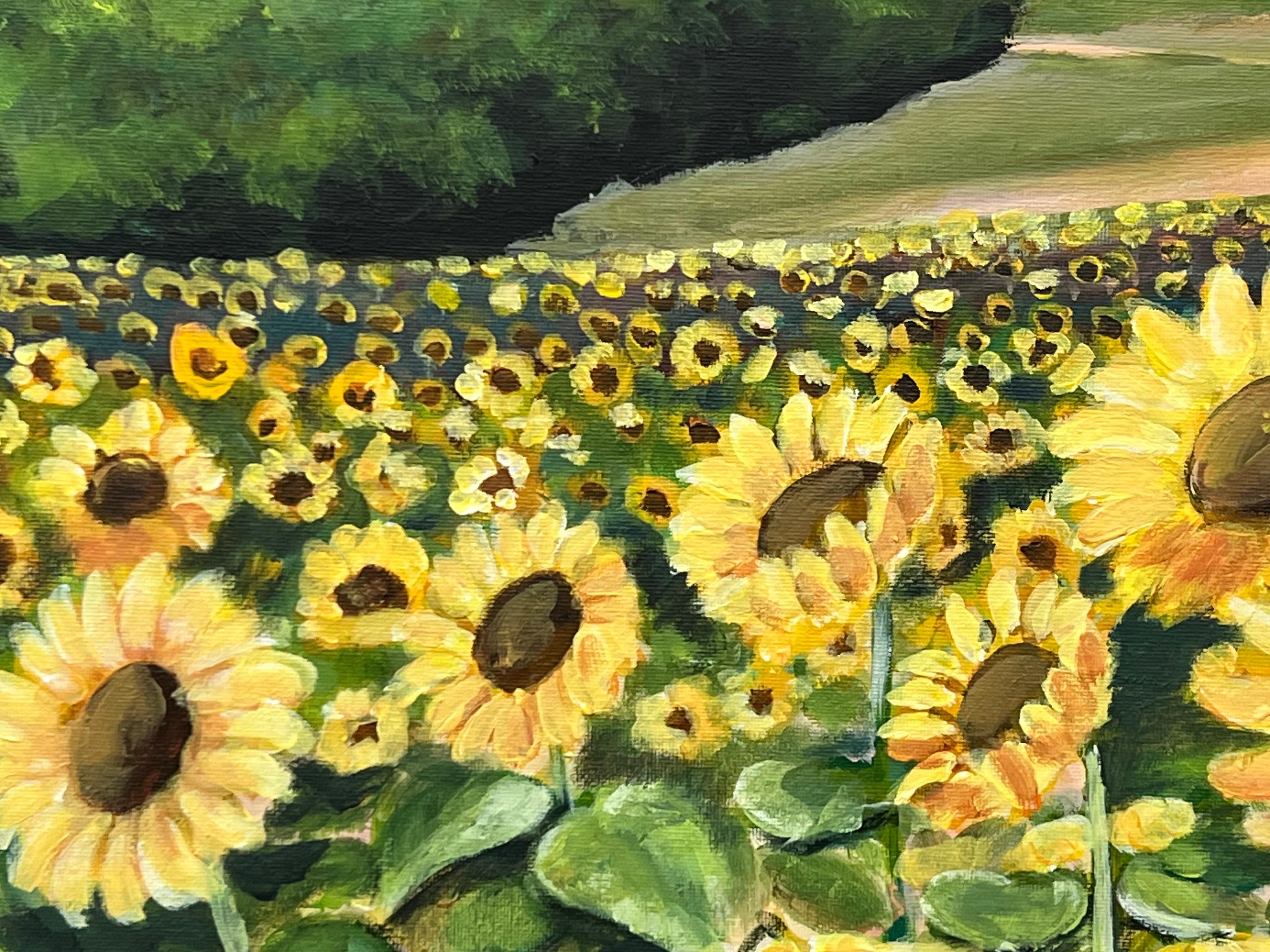 Champ de tournesols en été en France par un artiste britannique contemporain en vente 11