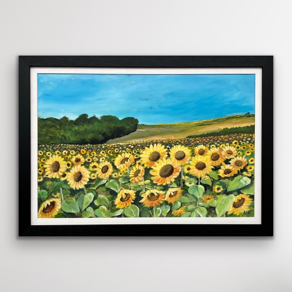 Champ de tournesols en été en France par un artiste britannique contemporain - Painting de Angela Wakefield