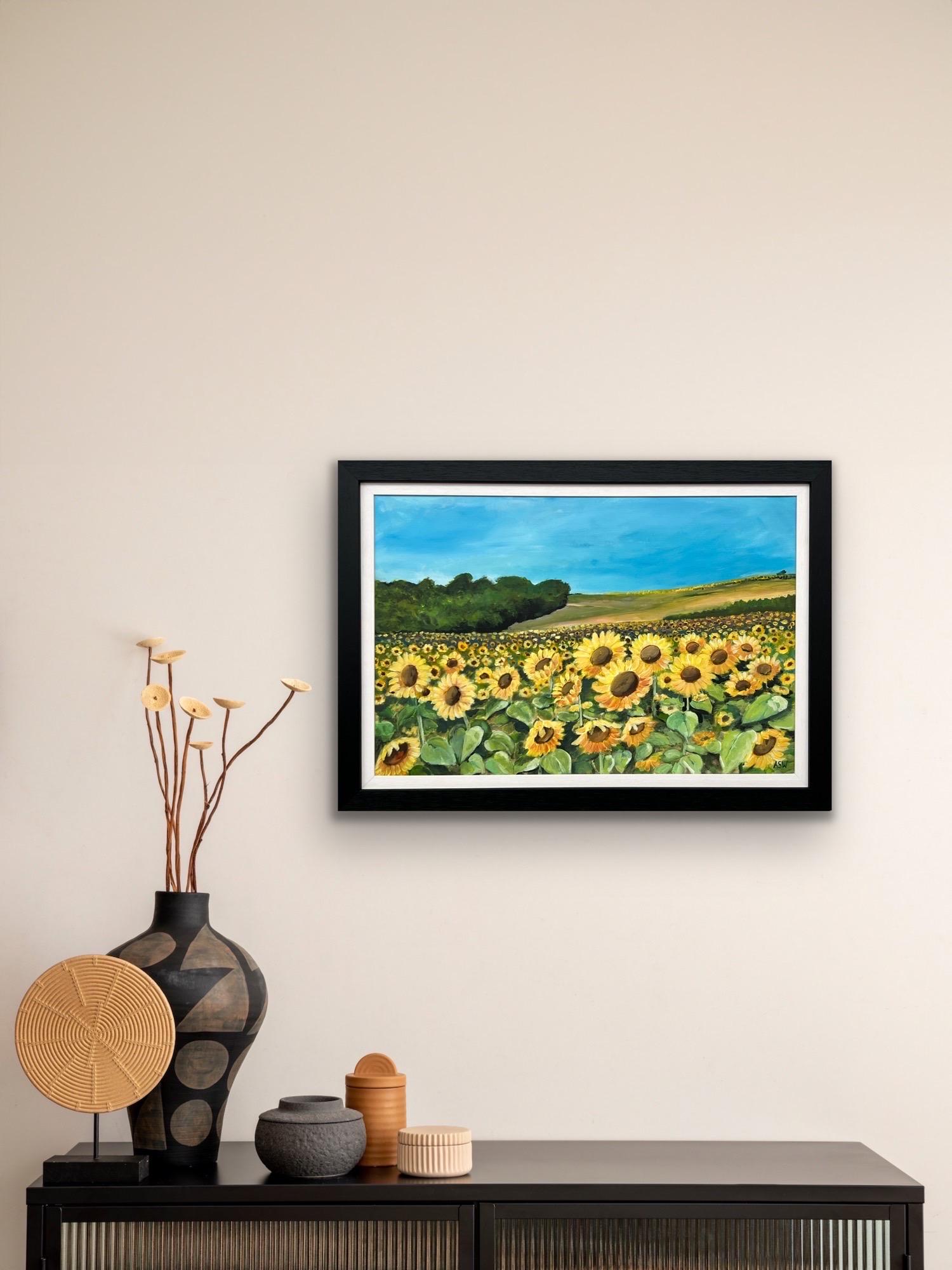 Champ de tournesols en été en France par un artiste britannique contemporain en vente 1