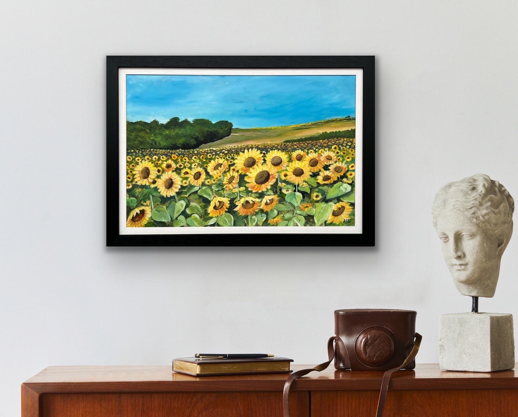 Champ de tournesols en été en France par un artiste britannique contemporain en vente 3