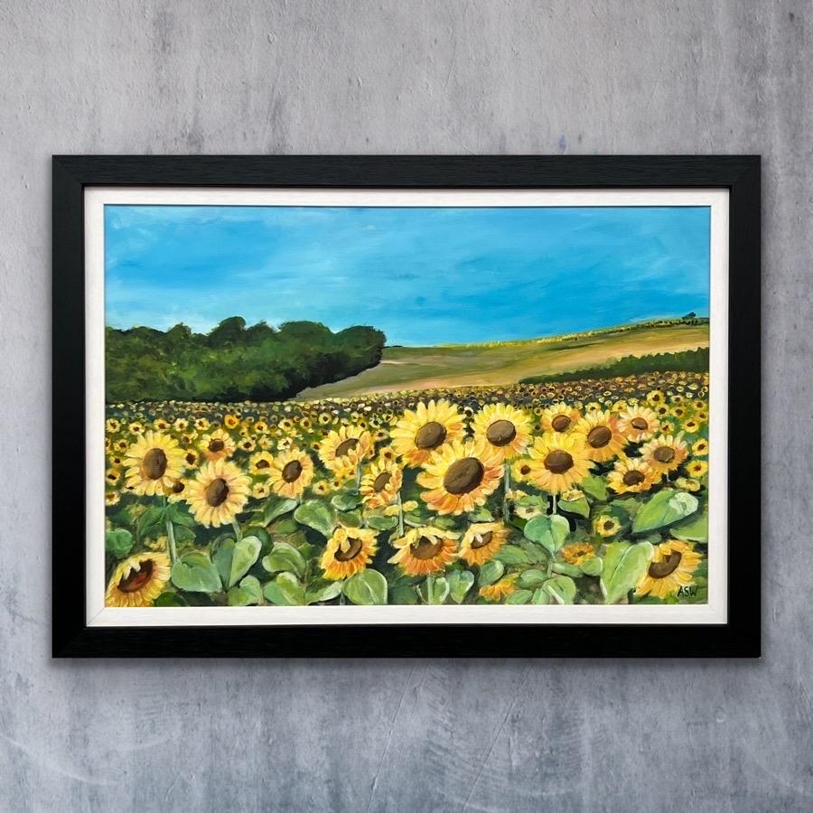 Champ de tournesols en été en France par un artiste britannique contemporain en vente 4