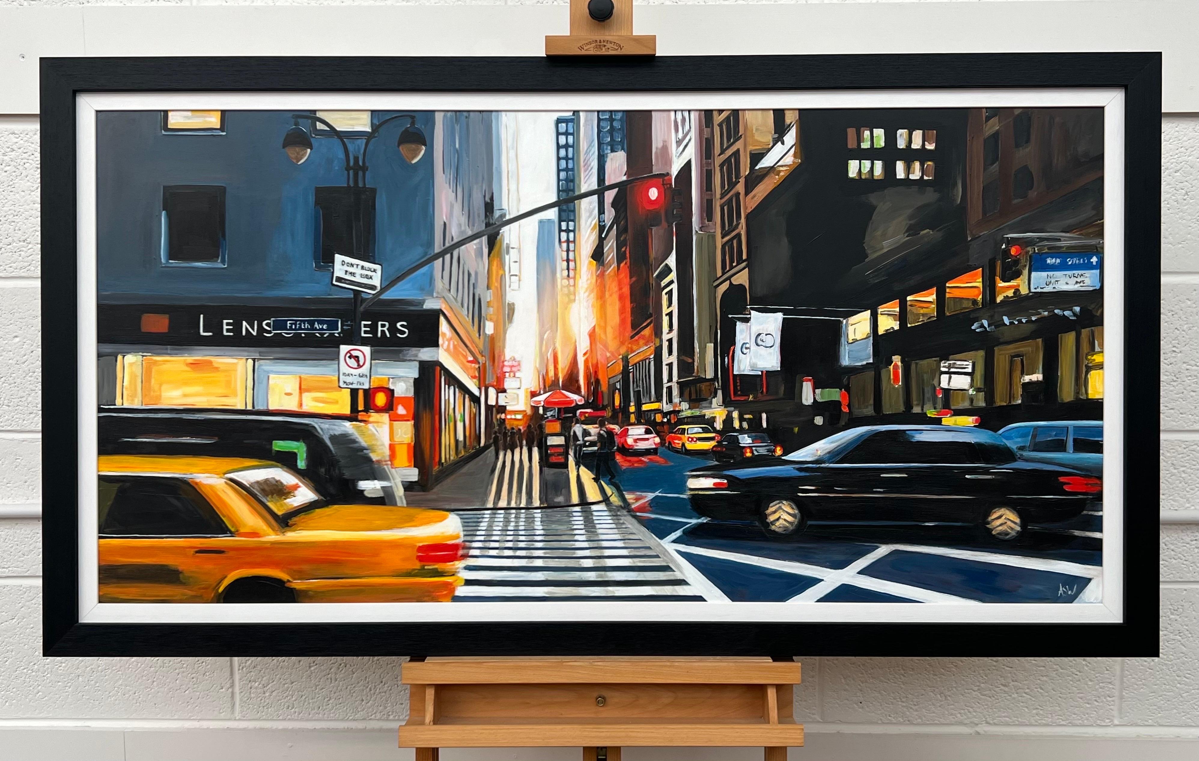 Fifth Avenue Manhattan New York City Panoramagemälde von Contemporary Artist (Braun), Figurative Painting, von Angela Wakefield