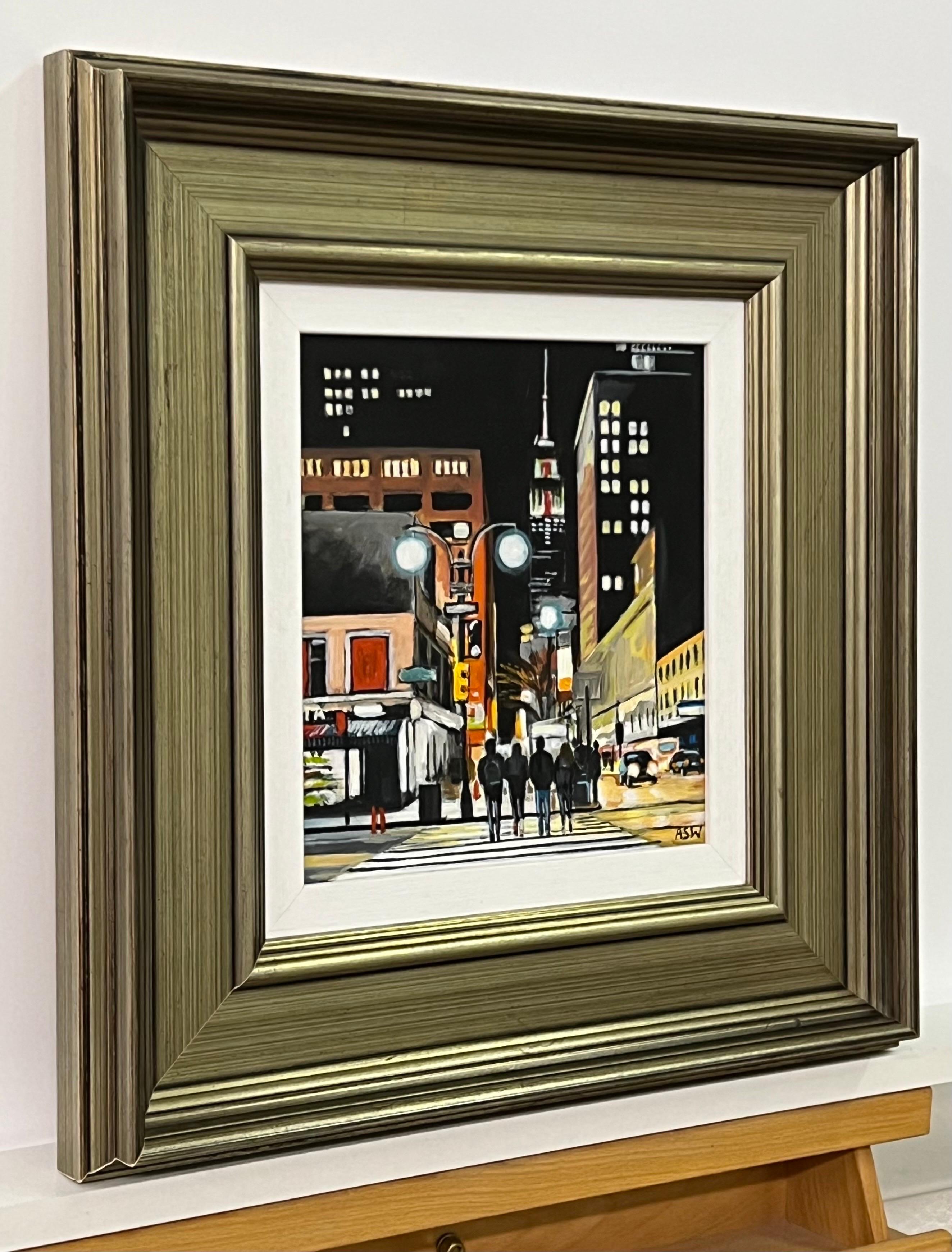 Figures at Empire State Building New York Night by Contemporary British Artist For Sale 4