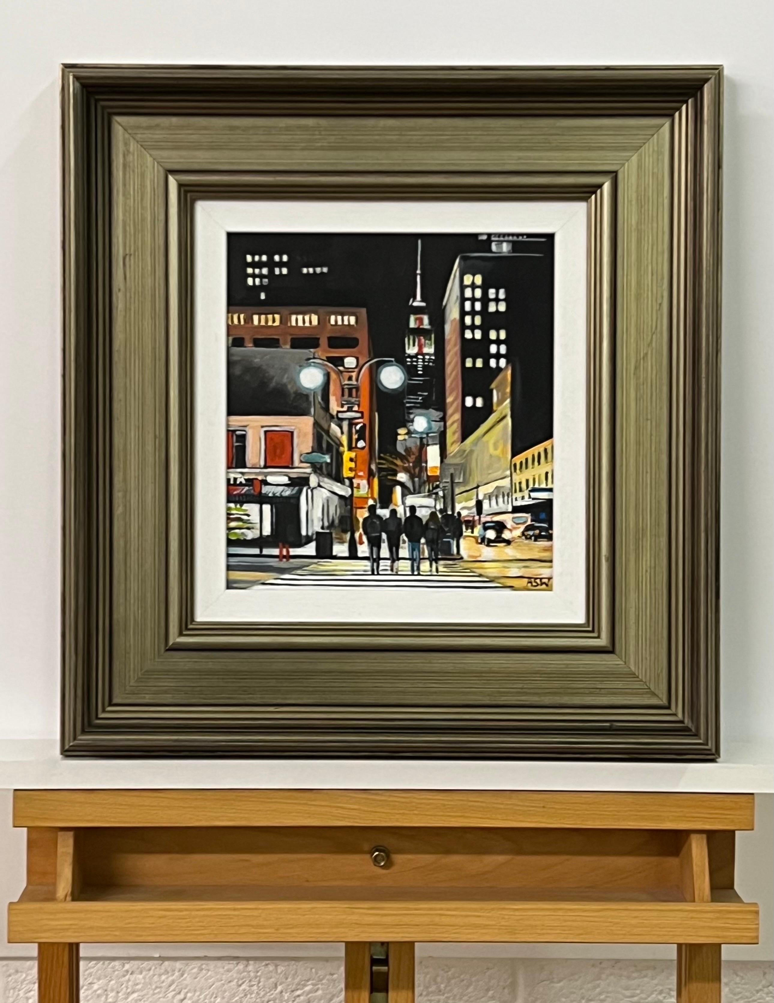 Figures at Empire State Building New York Night by Contemporary British Artist For Sale 5