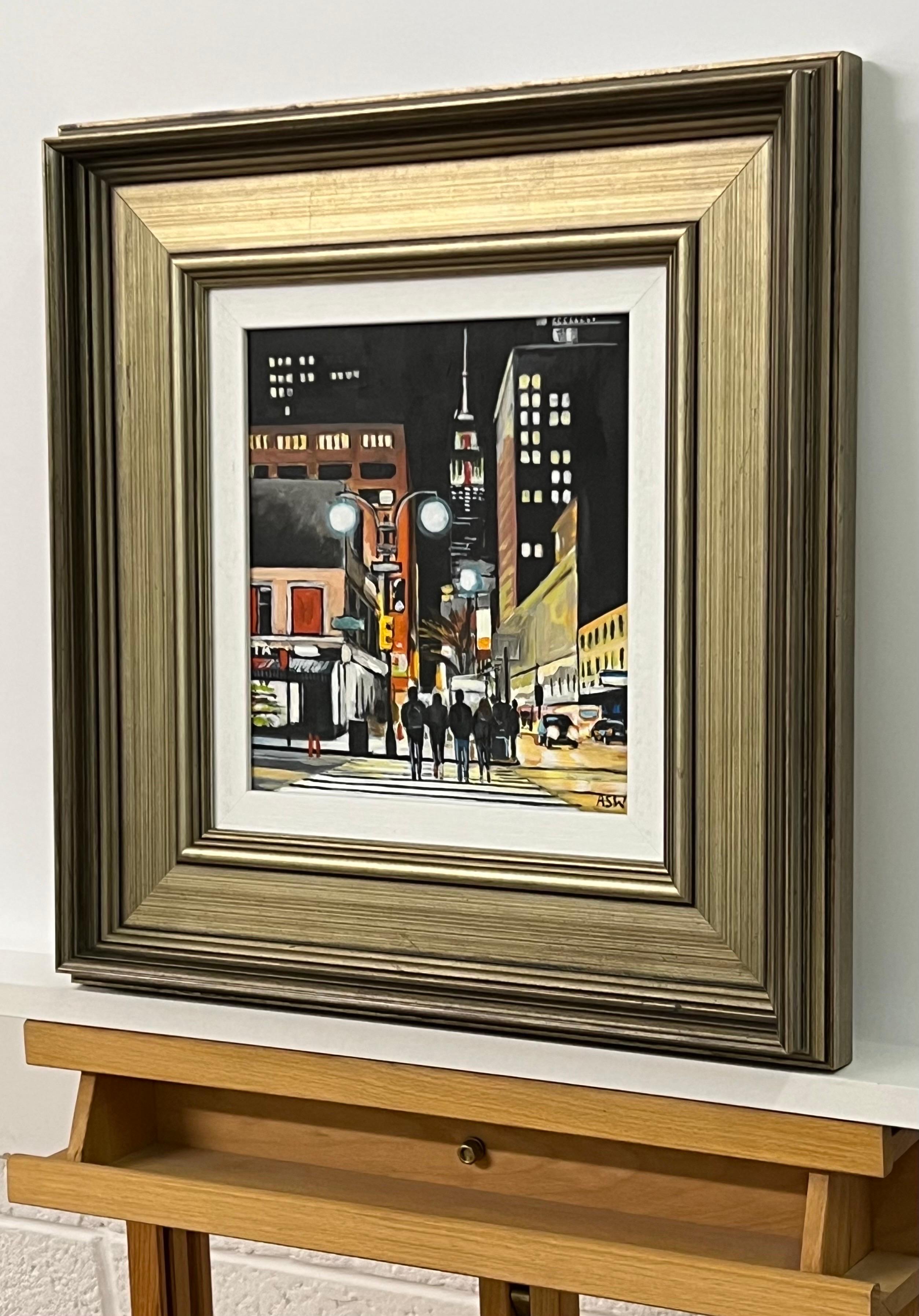 Figures at Empire State Building New York Night by Contemporary British Artist For Sale 6