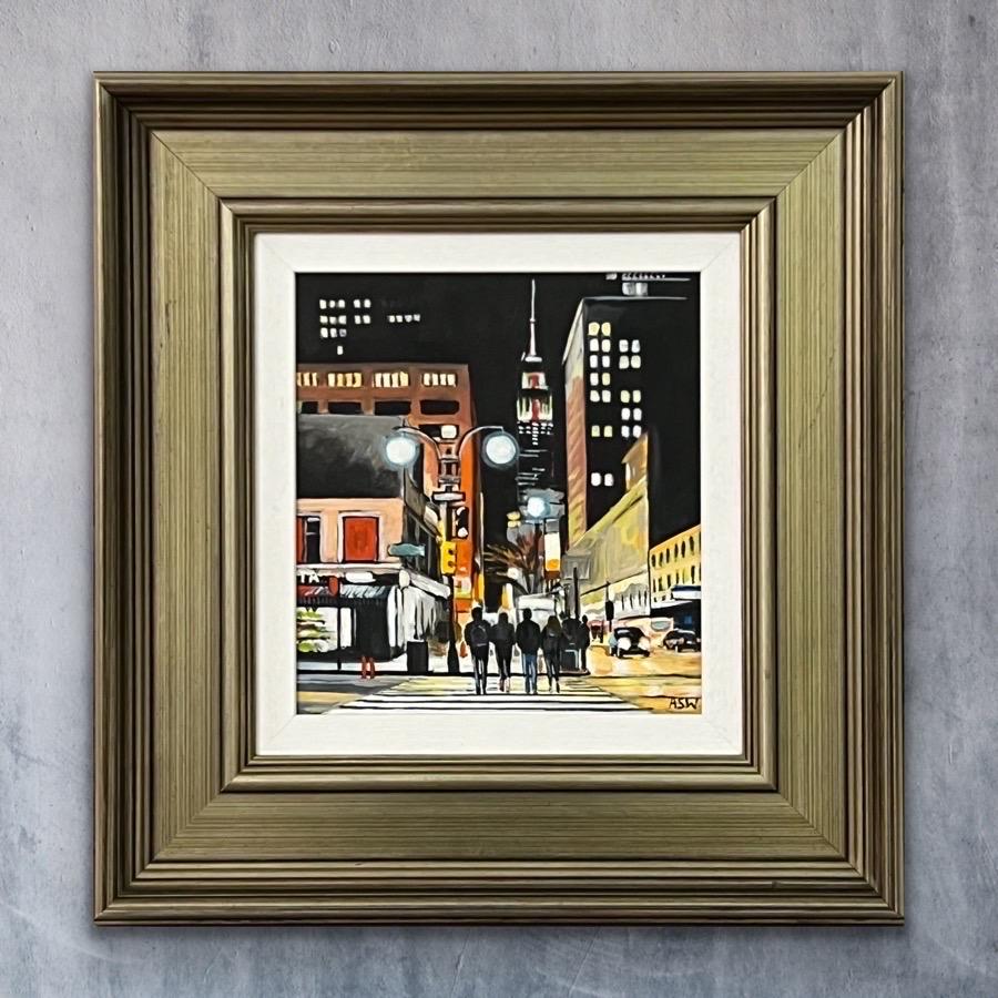 Figures at Empire State Building New York Night by Contemporary British Artist For Sale 2
