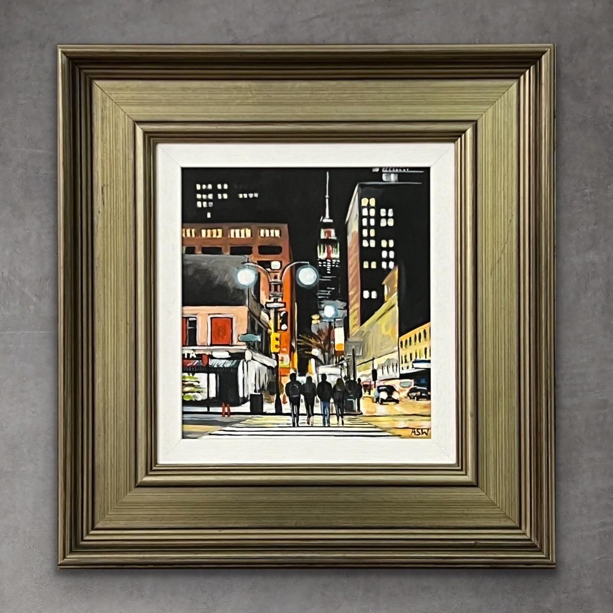 Figures at Empire State Building New York Night by Contemporary British Artist For Sale 3