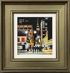 Figures at Empire State Building New York Night by Contemporary British Artist