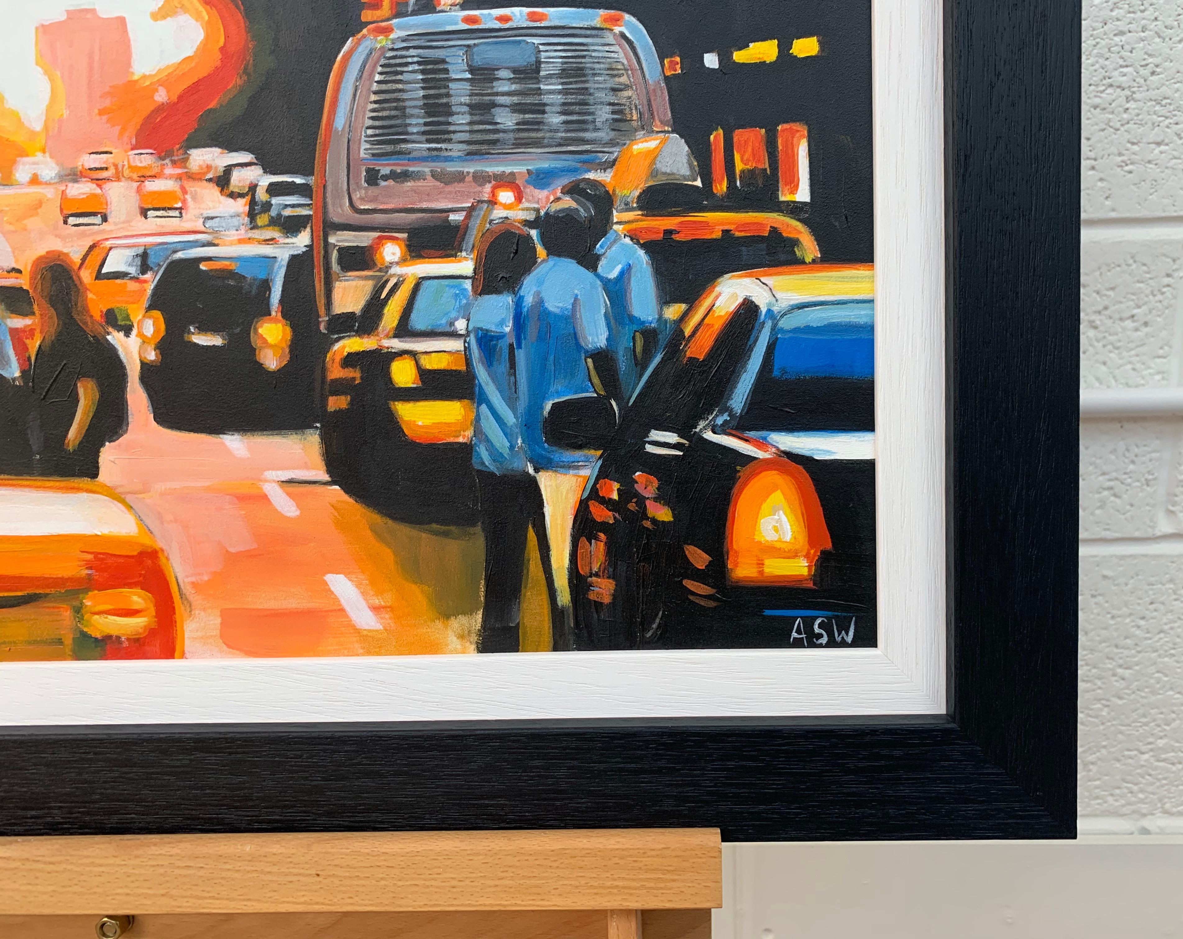 Figures at Manhattan Henge Sunset New York City by Leading British Urban Artist For Sale 1