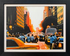 Figures at Manhattan Henge Sunset New York City par le Leading British Urban Artist