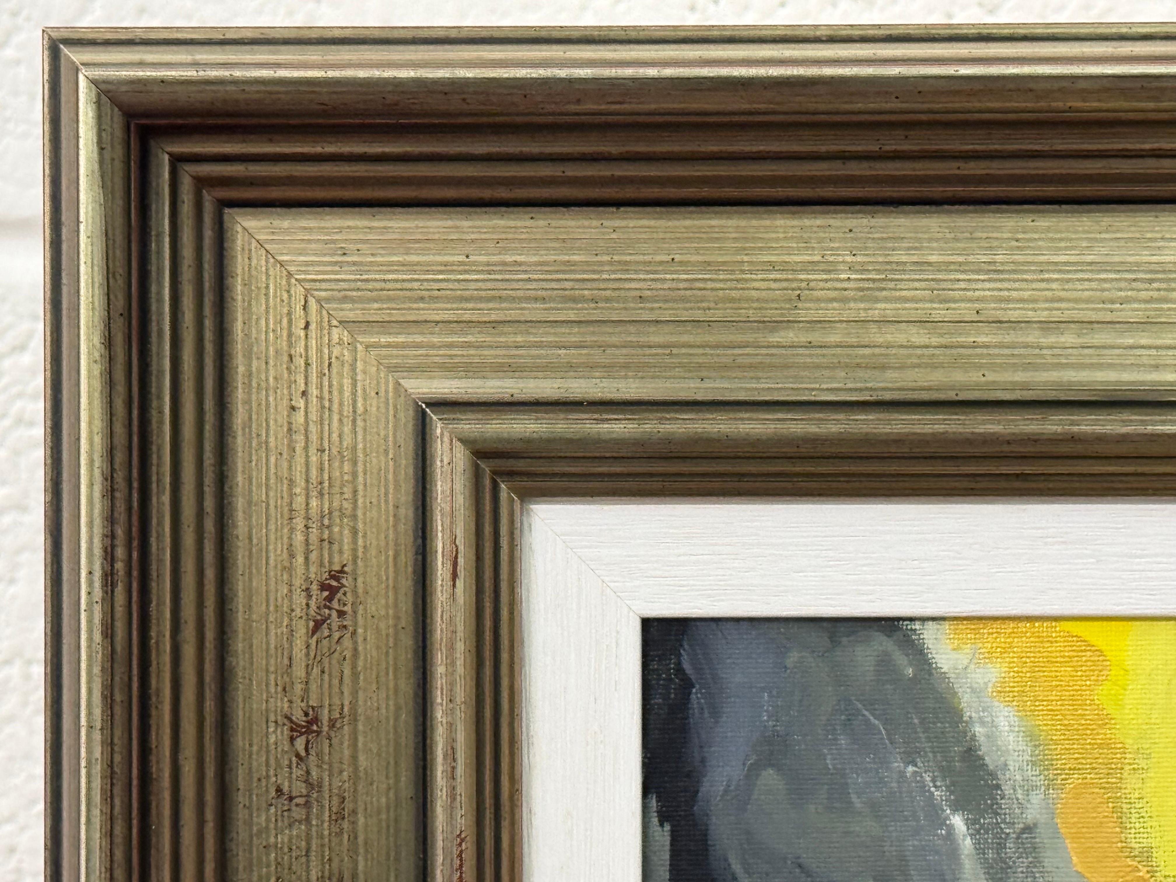Arte Abstracto Dorado, Amarillo y Negro en Marco de Bronce por Artista Británico Contemporáneo en venta 9