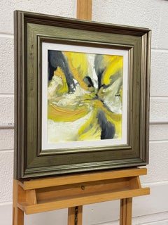 Gold, Yellow & Black Abstract Art in Bronze Frame by Contemporary British Artist