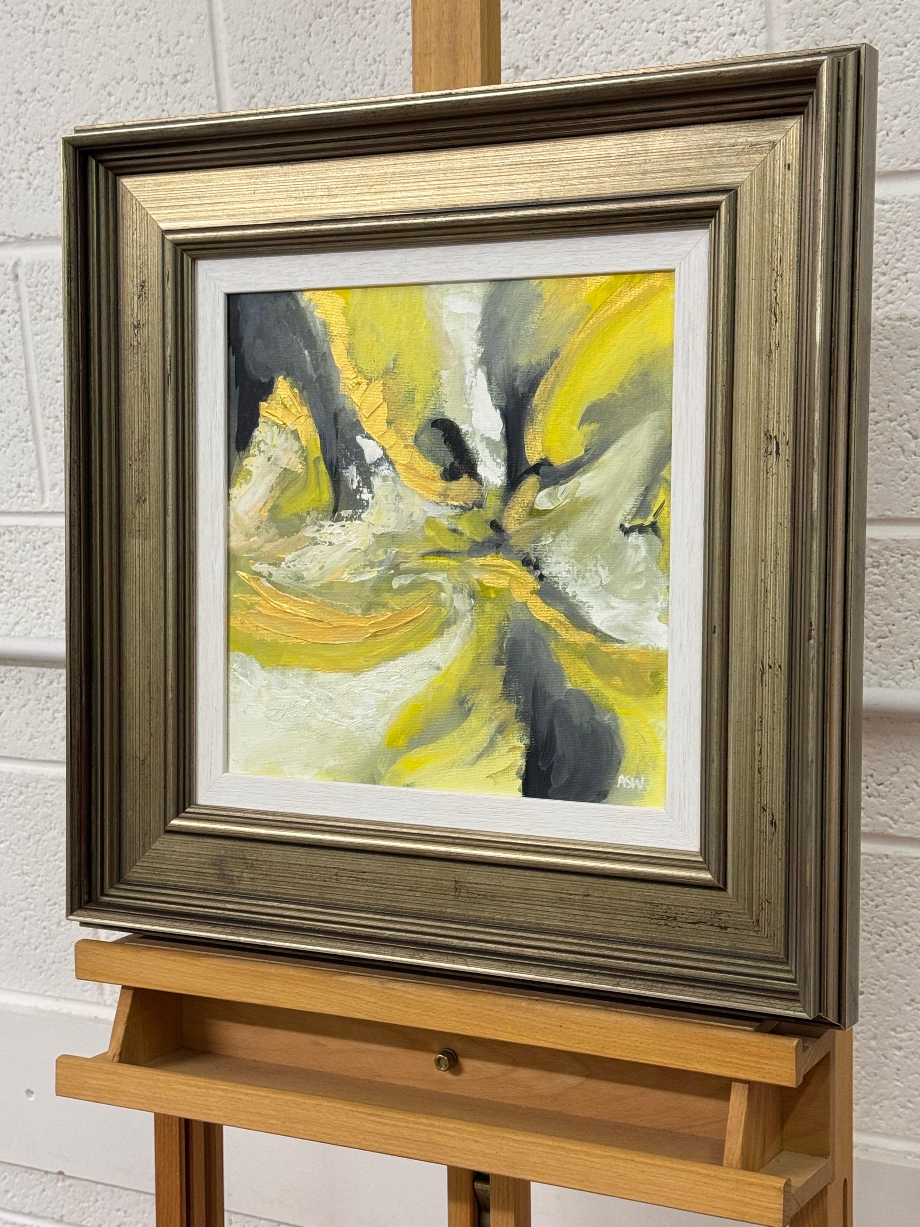 Arte Abstracto Dorado, Amarillo y Negro en Marco de Bronce por Artista Británico Contemporáneo en venta 1