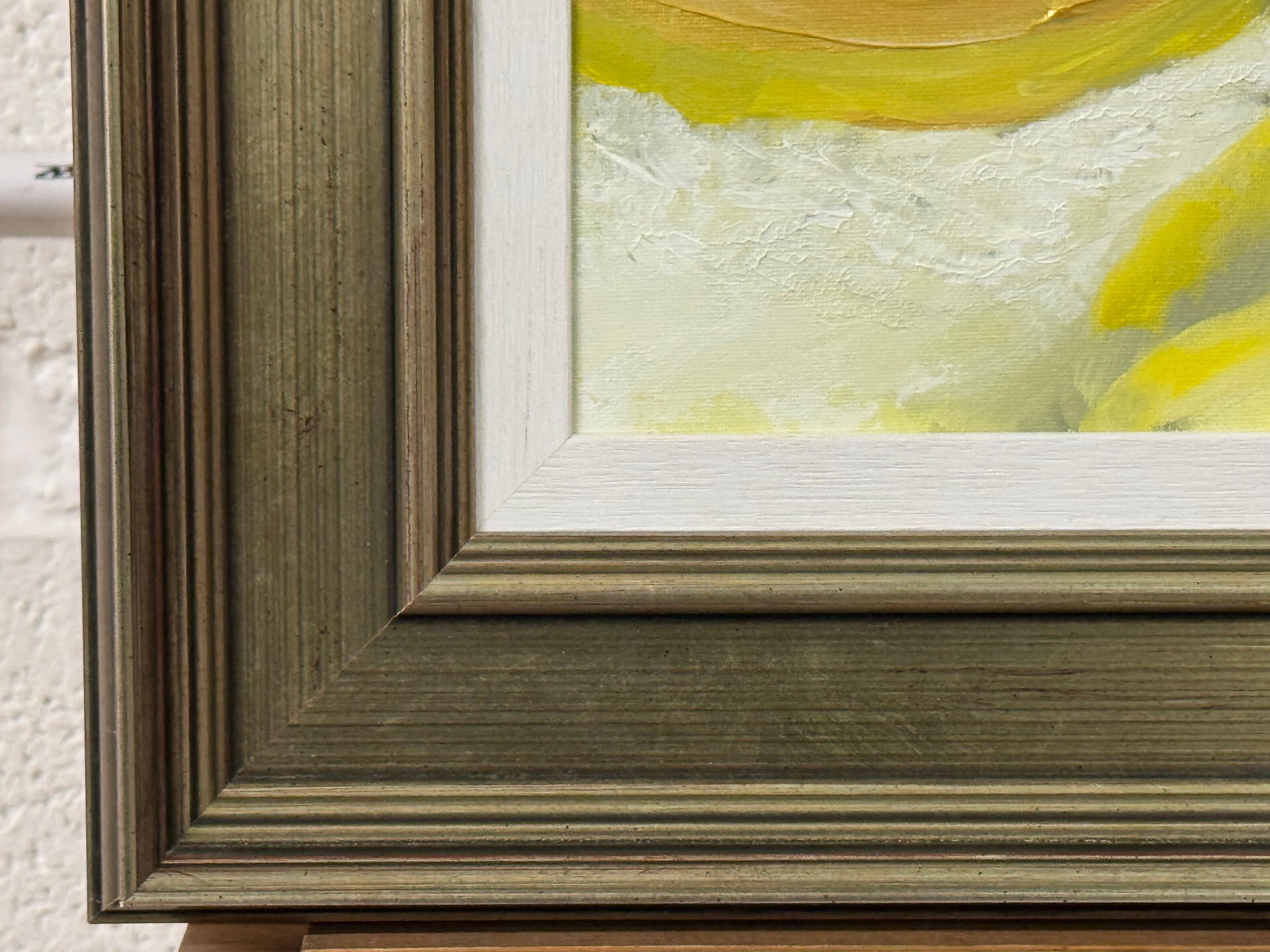 Arte Abstracto Dorado, Amarillo y Negro en Marco de Bronce por Artista Británico Contemporáneo en venta 5