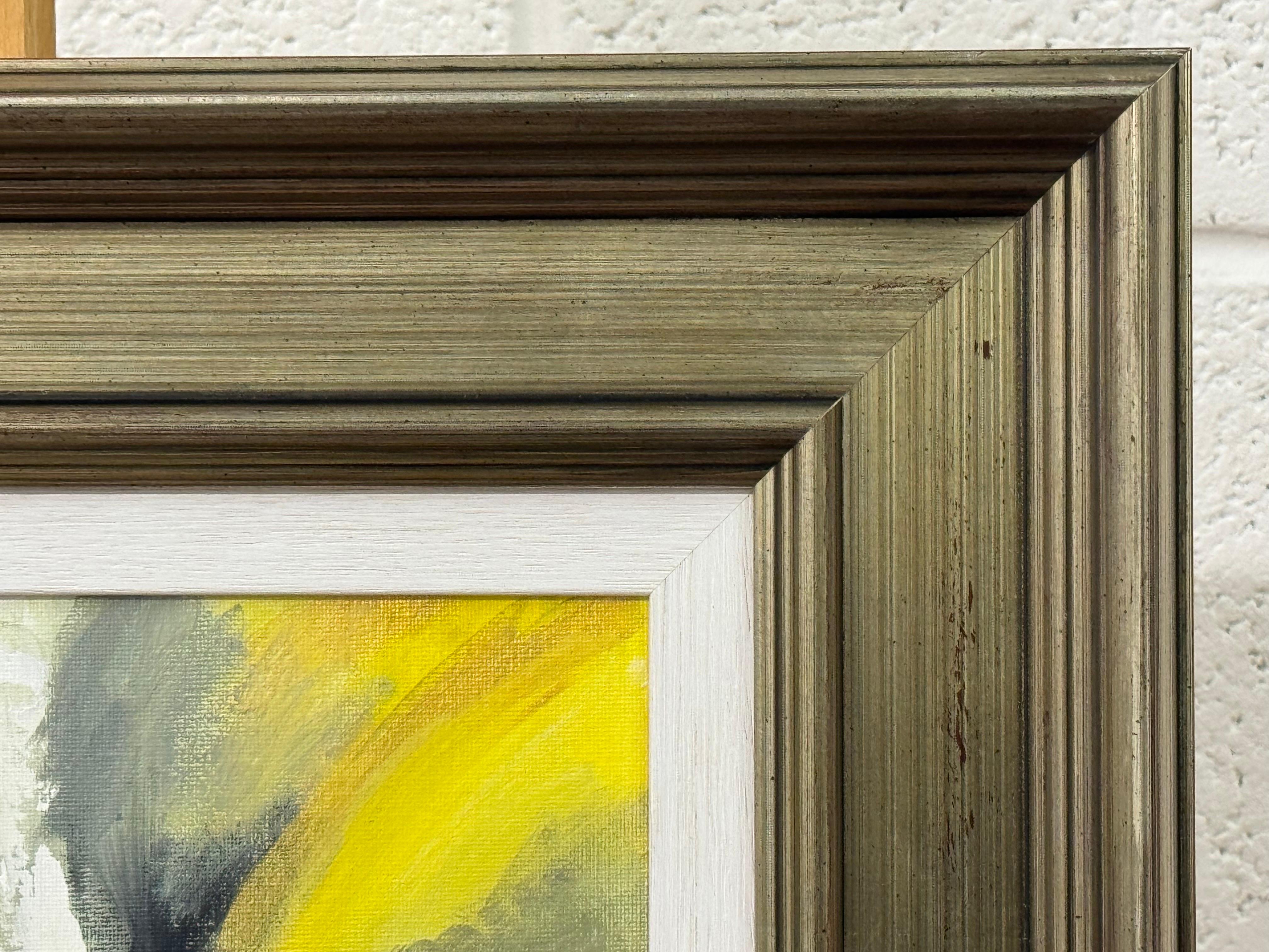 Arte Abstracto Dorado, Amarillo y Negro en Marco de Bronce por Artista Británico Contemporáneo en venta 6