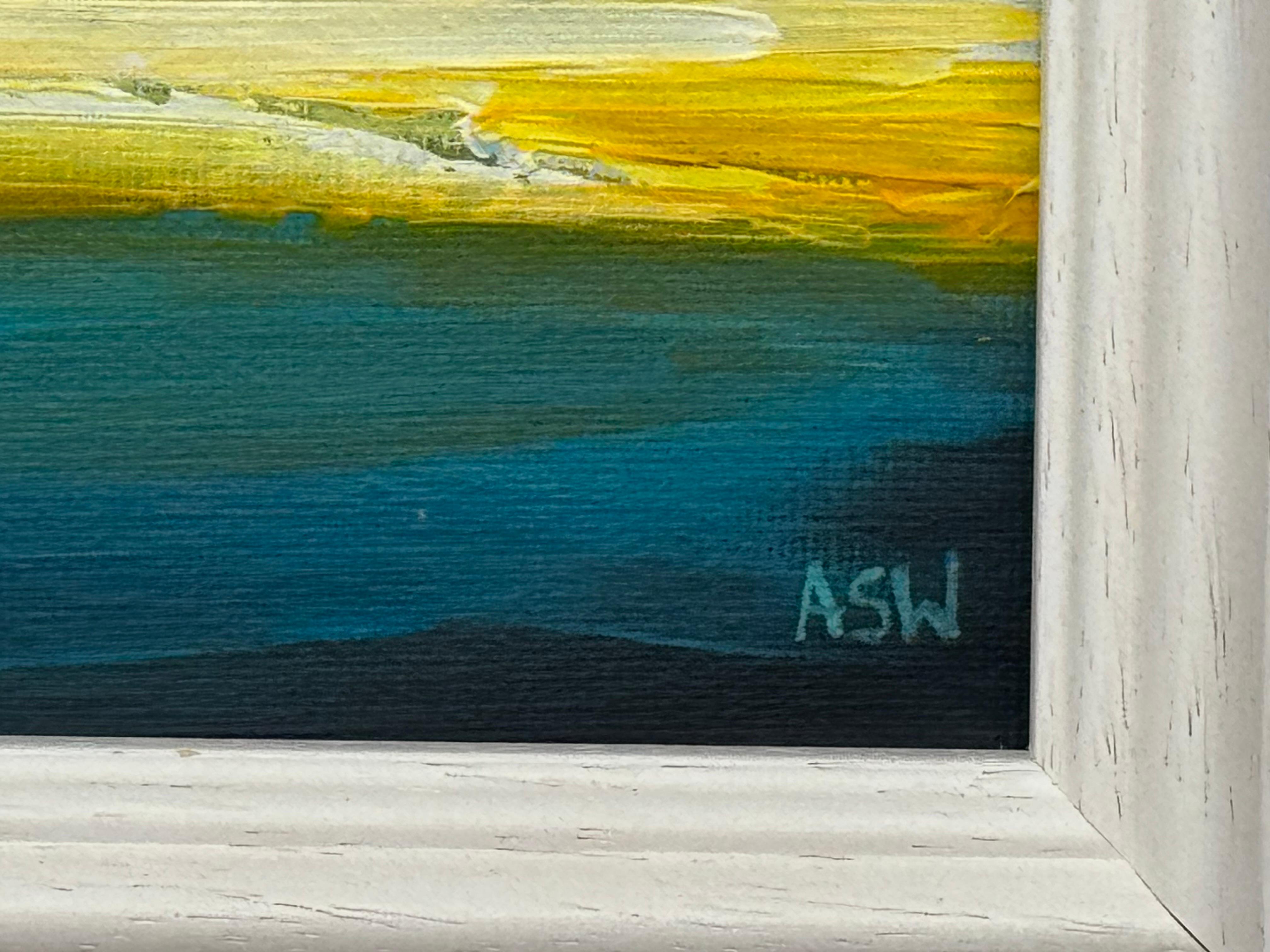 Horizonte Dorado - Estudio de Arte Paisaje Abstracto en Miniatura por Artista Contemporáneo en venta 3