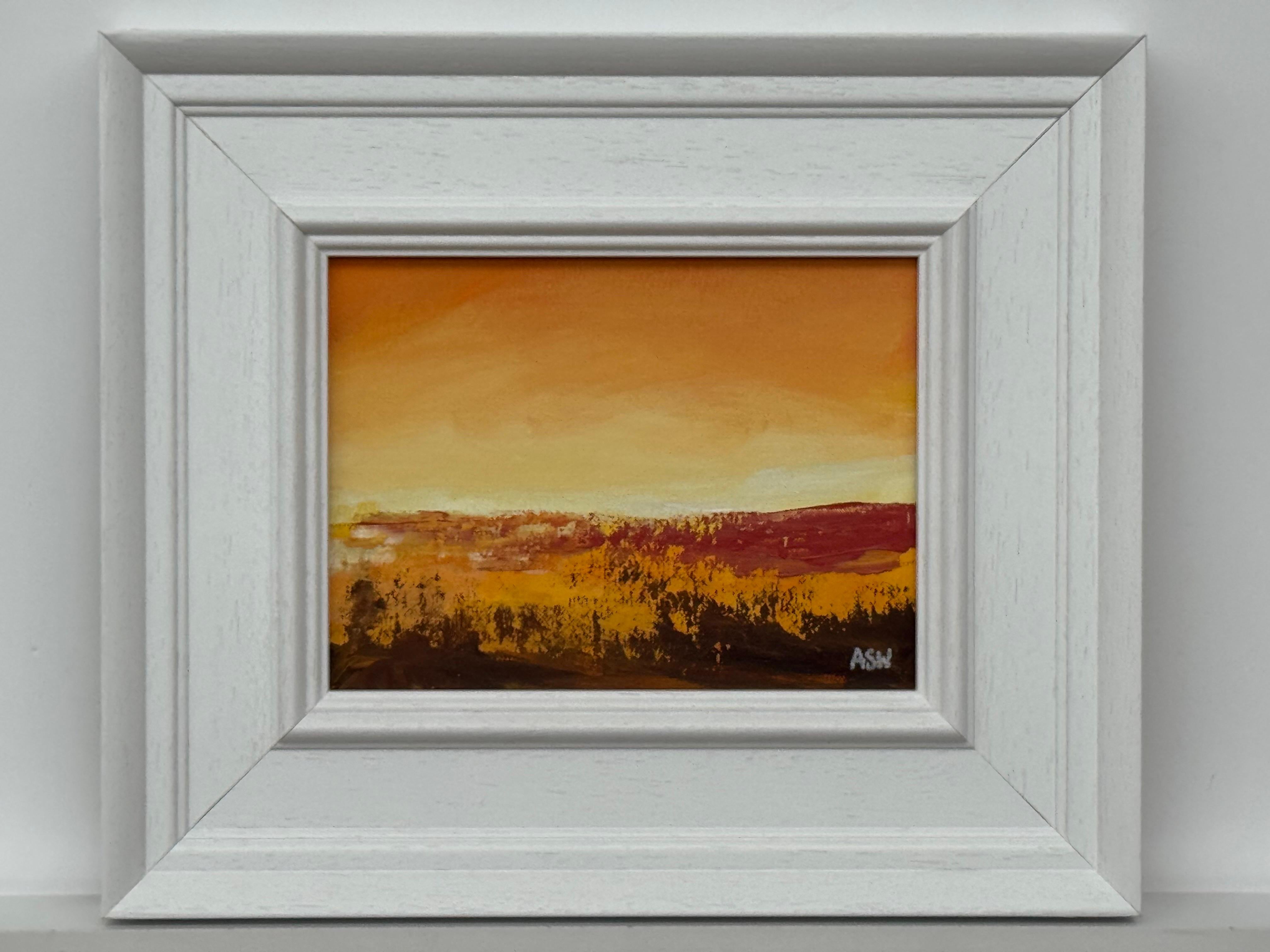 Golden Hour - Miniature Abstract Landscape Art by Contemporary British Artist For Sale 2