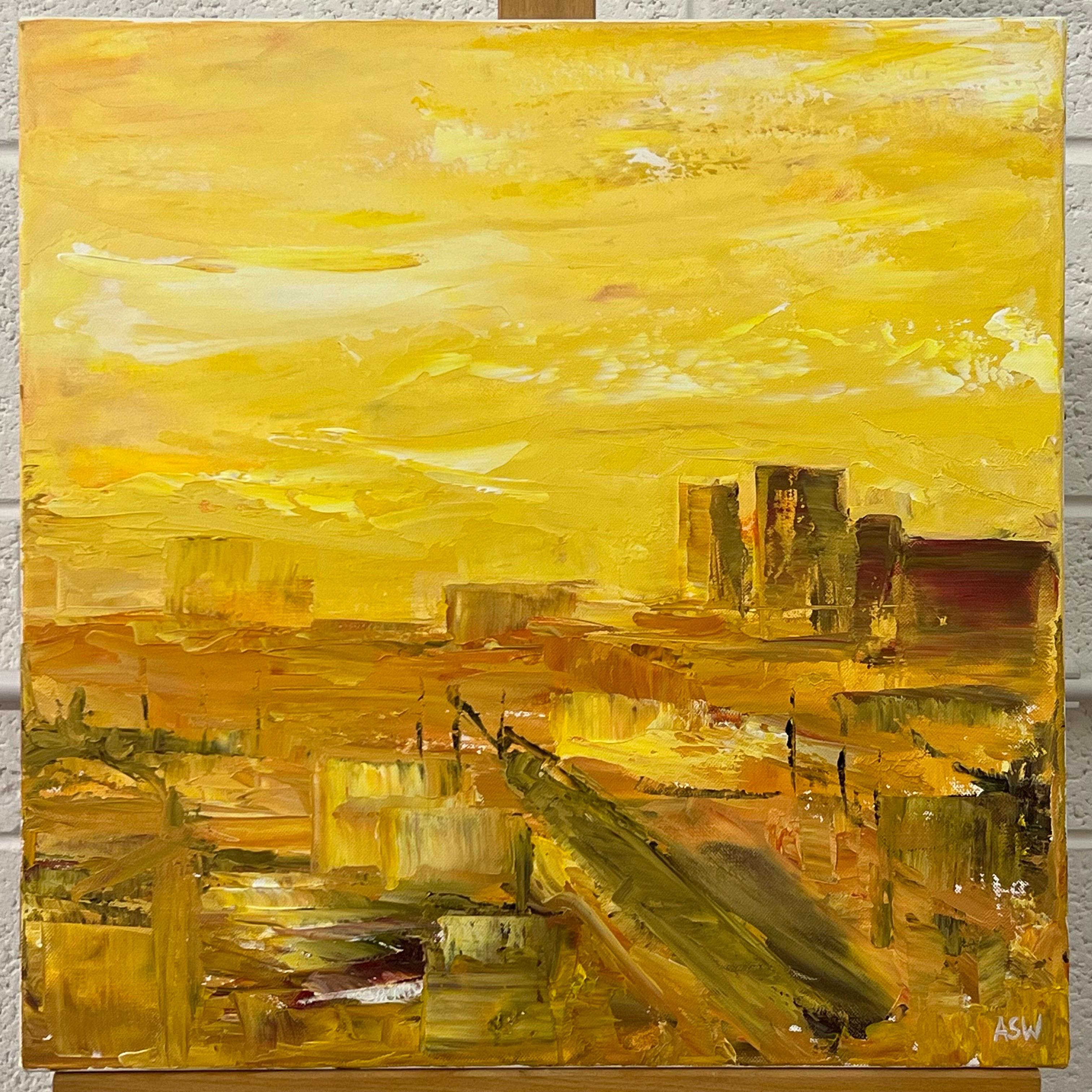 Golden Yellow Abstract Landscape Painting of Los Angeles by Contemporary Artist For Sale 1