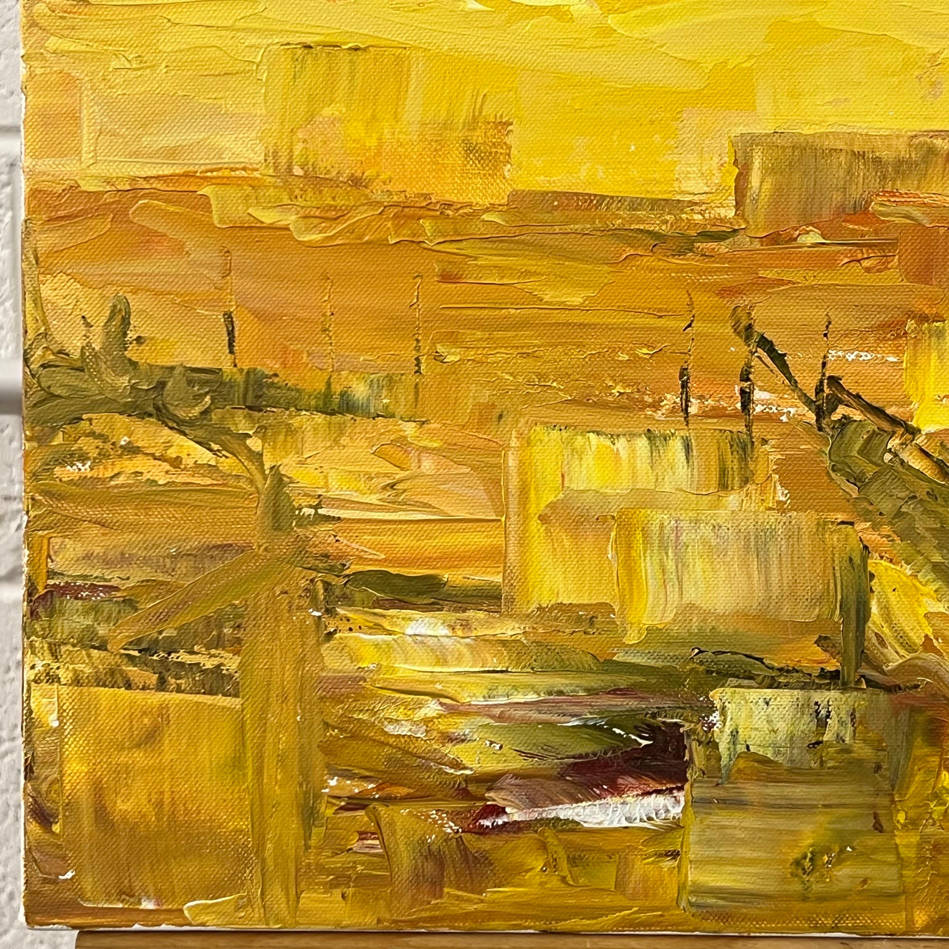 Golden Yellow Abstract Landscape Painting of Los Angeles by Contemporary Artist For Sale 3