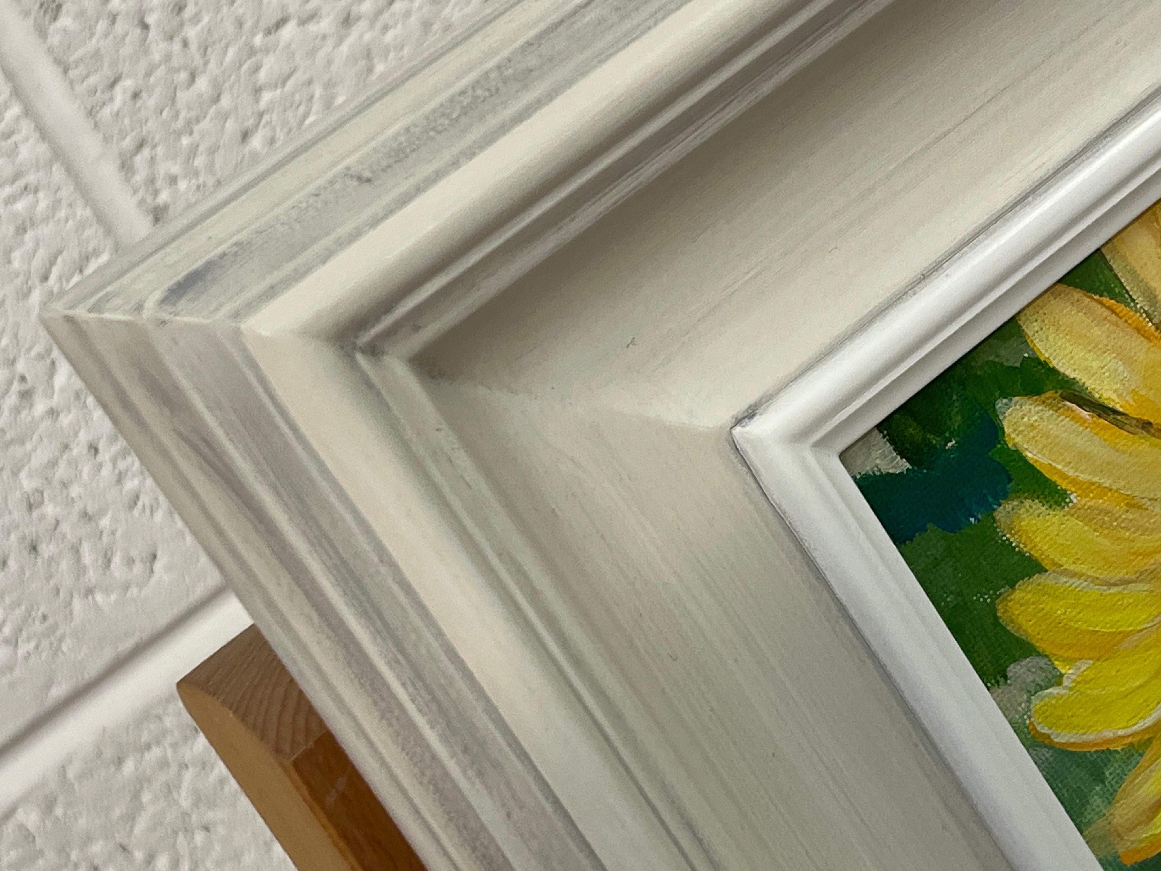 Goldgelbe Sonnenblumen Studie auf grünem Hintergrund von Contemporary Artist im Angebot 7