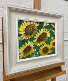 Golden Yellow Sunflowers Study on Green Background by Contemporary Artist