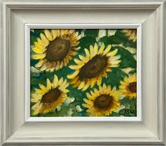 Golden Yellow Sunflowers Study on Green Background by Contemporary Artist