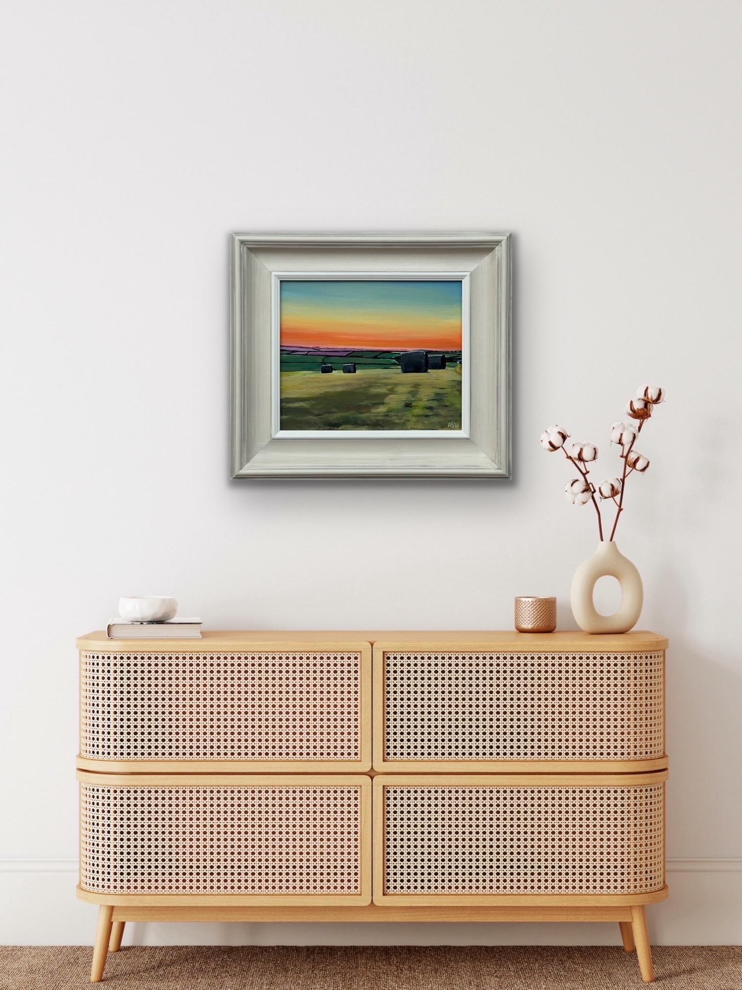 Hay Bales in Devon at Summer Sunset in the English Countryside by British Artist For Sale 2