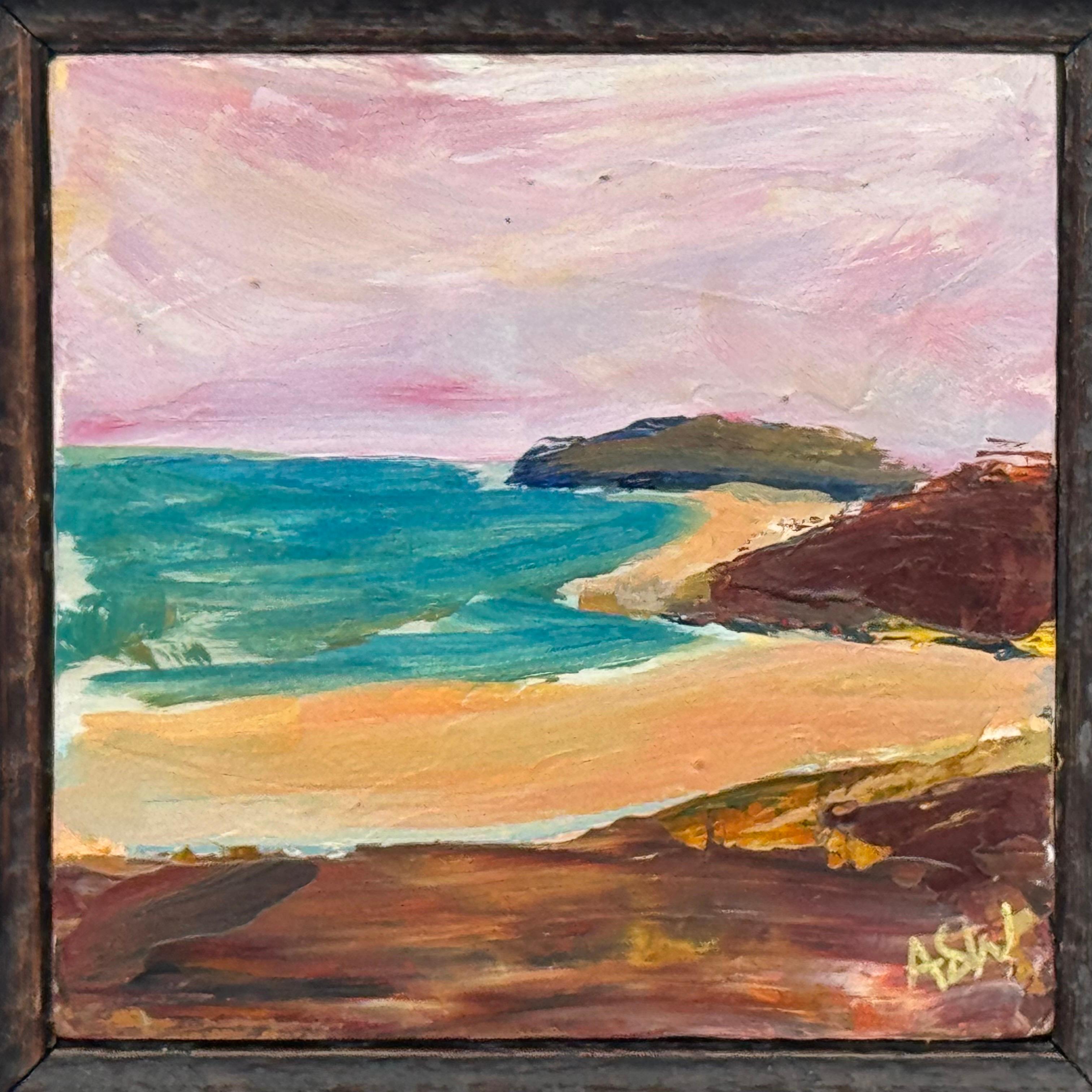 Abstrakte Meereslandschaft, Miniaturstudie, zeitgenössische britische Künstlerin, Impasto im Angebot 6