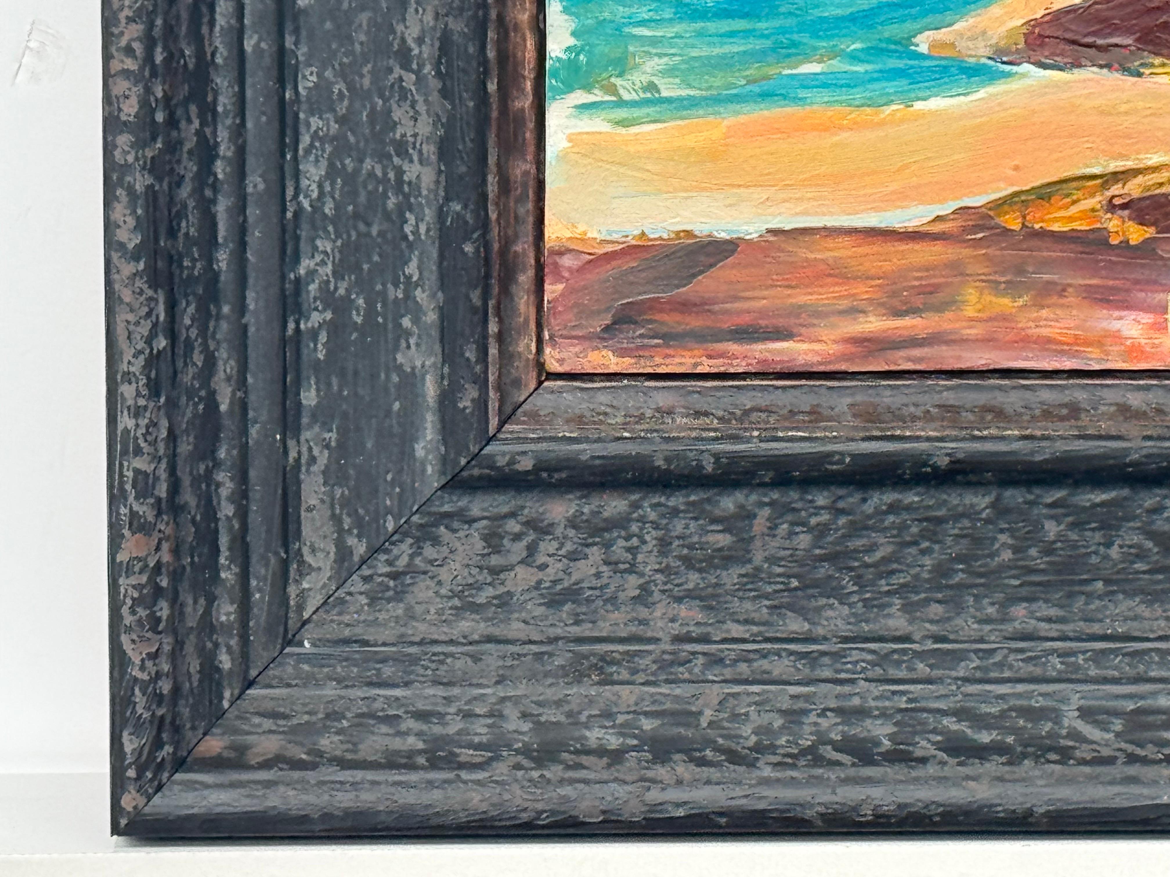 Abstrakte Meereslandschaft, Miniaturstudie, zeitgenössische britische Künstlerin, Impasto im Angebot 7