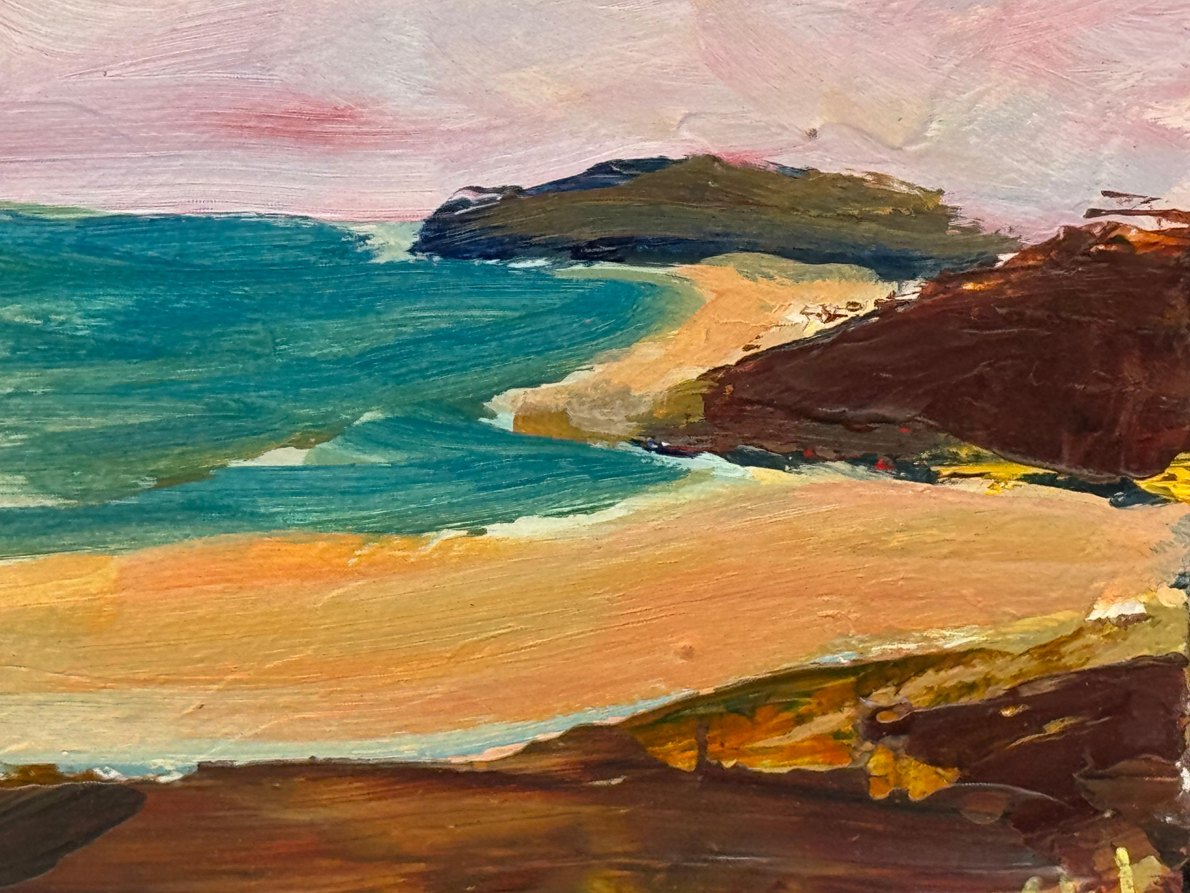Abstrakte Meereslandschaft, Miniaturstudie, zeitgenössische britische Künstlerin, Impasto im Angebot 9