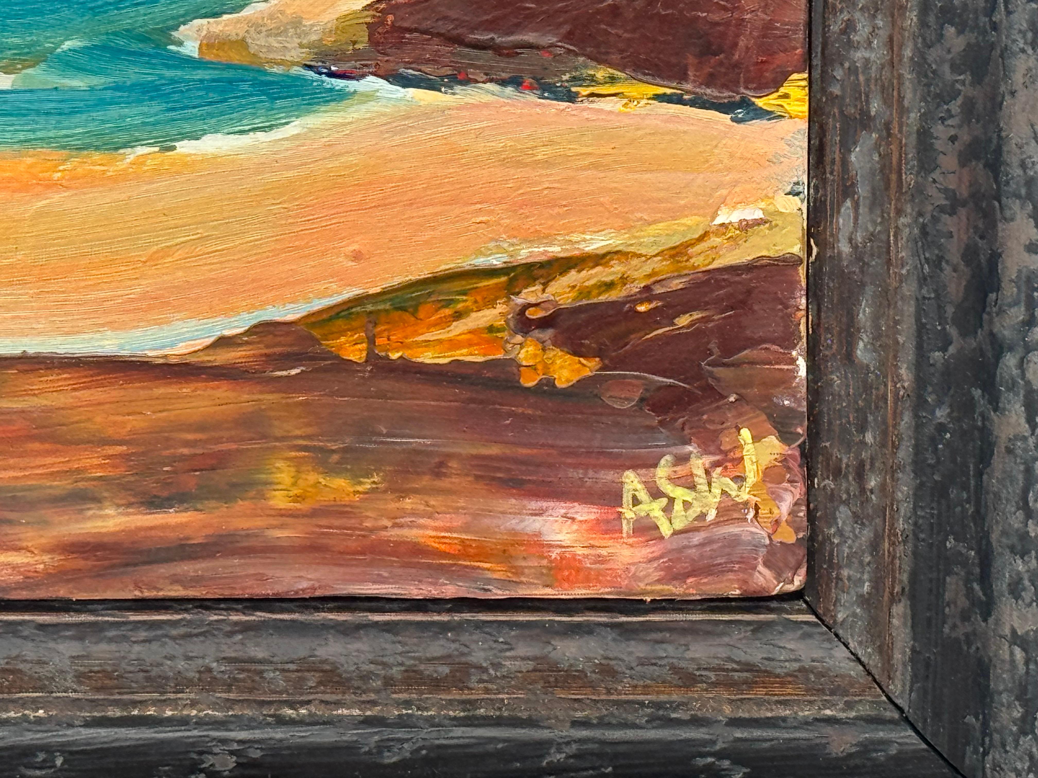 Abstrakte Meereslandschaft, Miniaturstudie, zeitgenössische britische Künstlerin, Impasto im Angebot 10