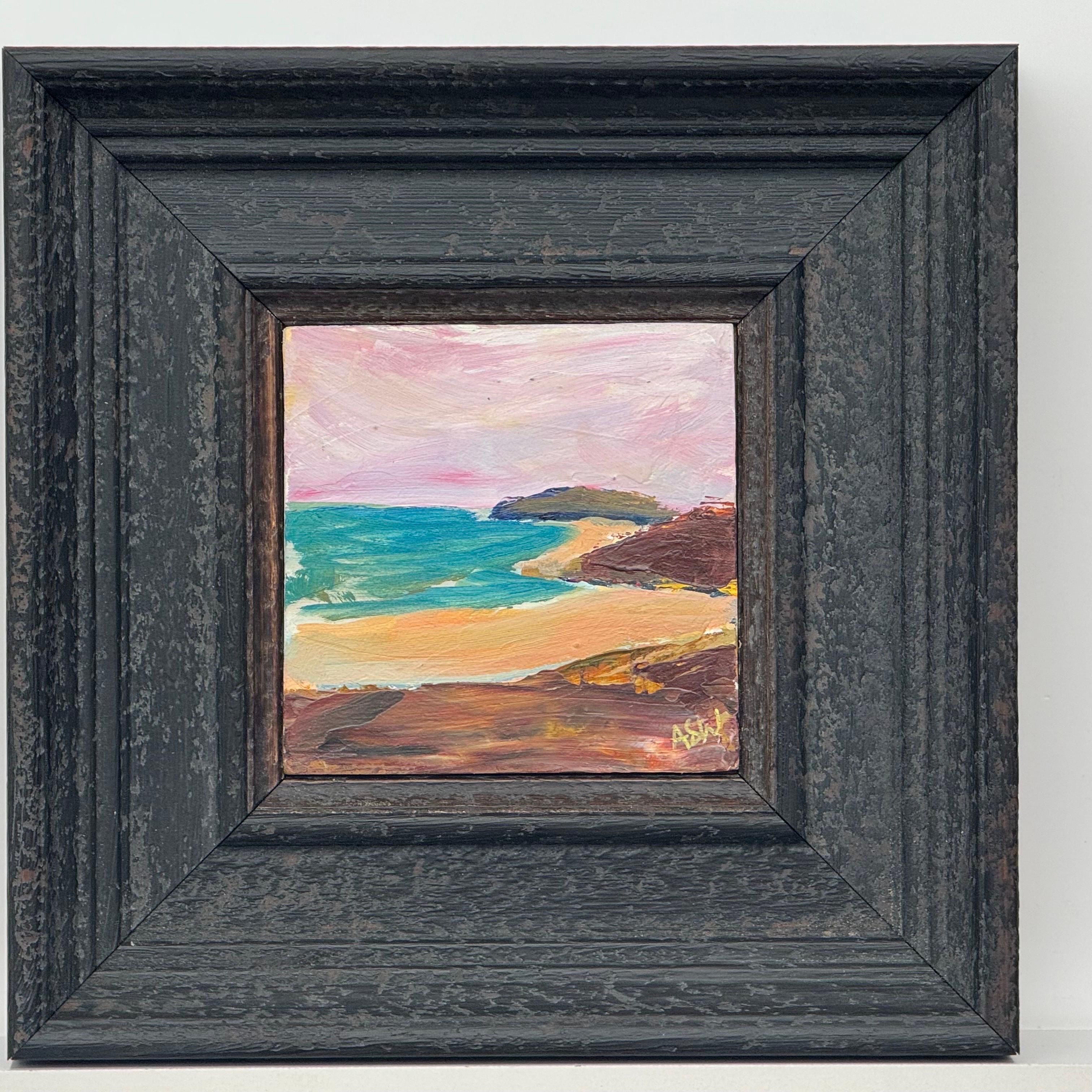 Abstrakte Meereslandschaft, Miniaturstudie, zeitgenössische britische Künstlerin, Impasto im Angebot 12