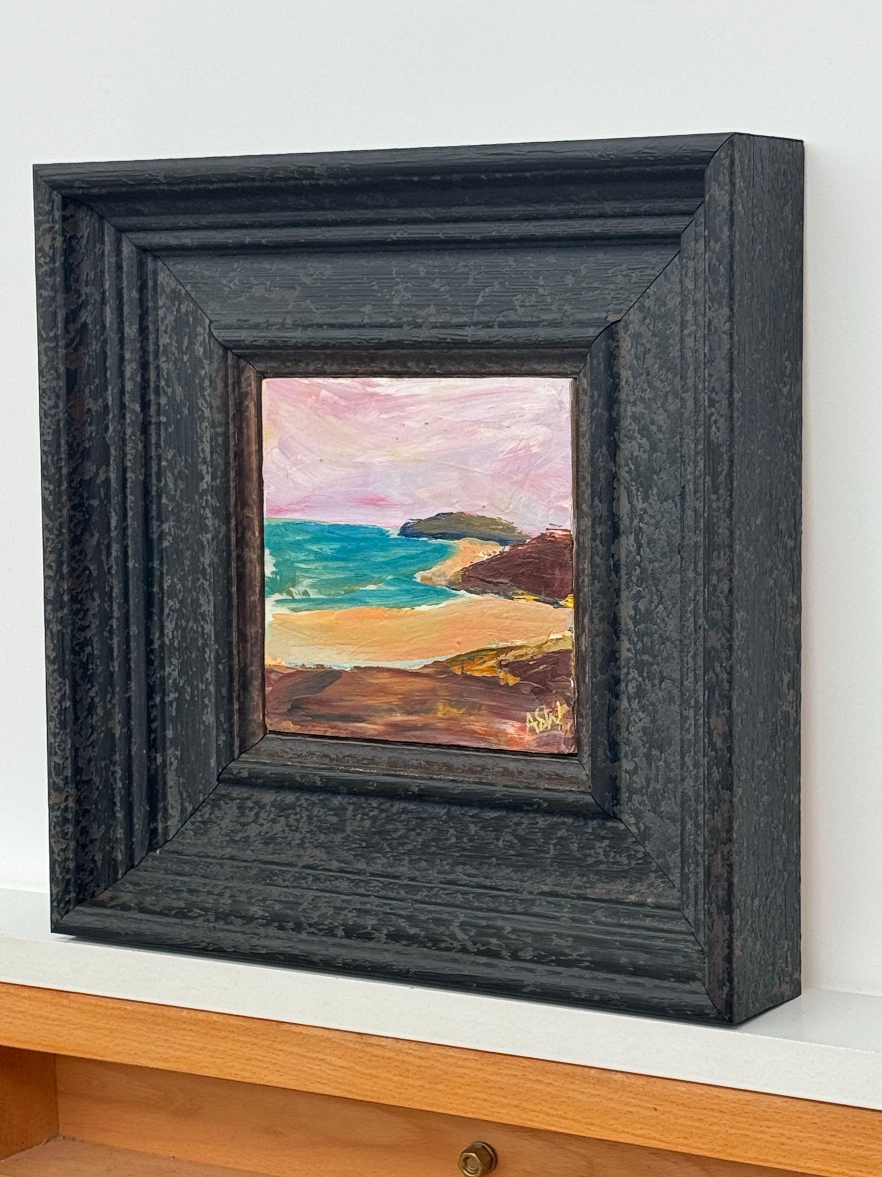 Abstrakte Meereslandschaft, Miniaturstudie, zeitgenössische britische Künstlerin, Impasto (Abstrakter Expressionismus), Painting, von Angela Wakefield