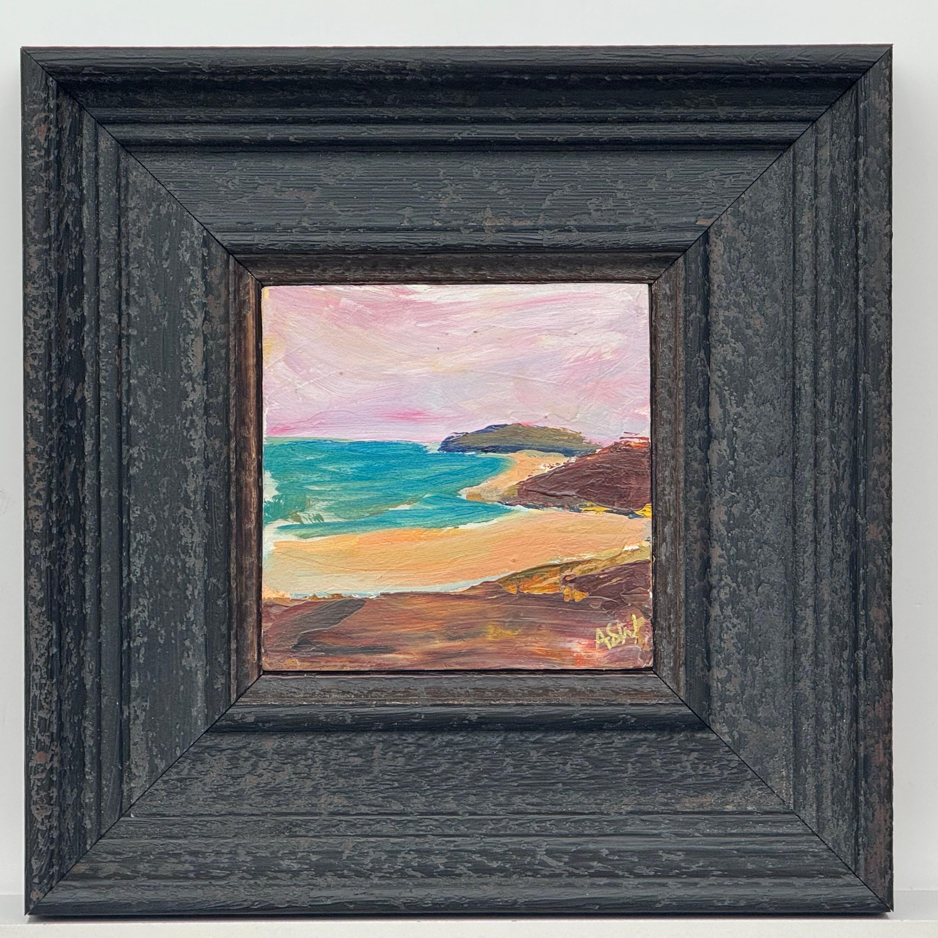 Abstrakte Meereslandschaft, Miniaturstudie, zeitgenössische britische Künstlerin, Impasto (Schwarz), Abstract Painting, von Angela Wakefield