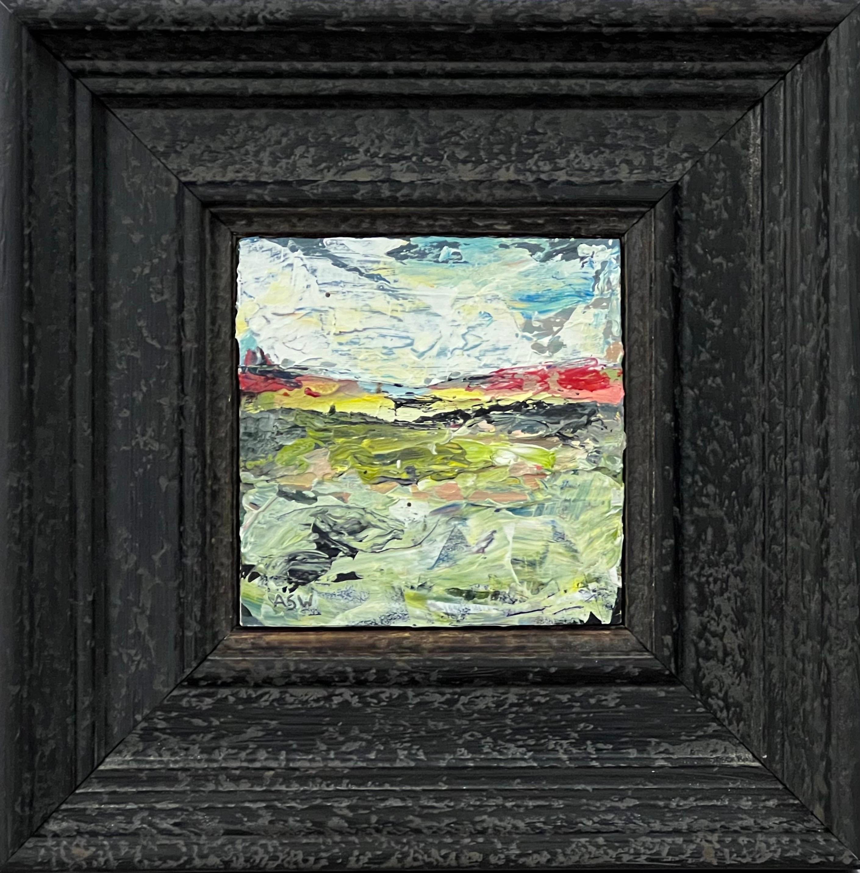 Impasto Abstract Seascape Landscape Miniature Study by Contemporary British Artist Angela Wakefield

Art measures 5 x 5 inches
Frame measures 11 x 11 inches 

Framed in a high quality off-black moulding 

Angela Wakefield has twice been on the front