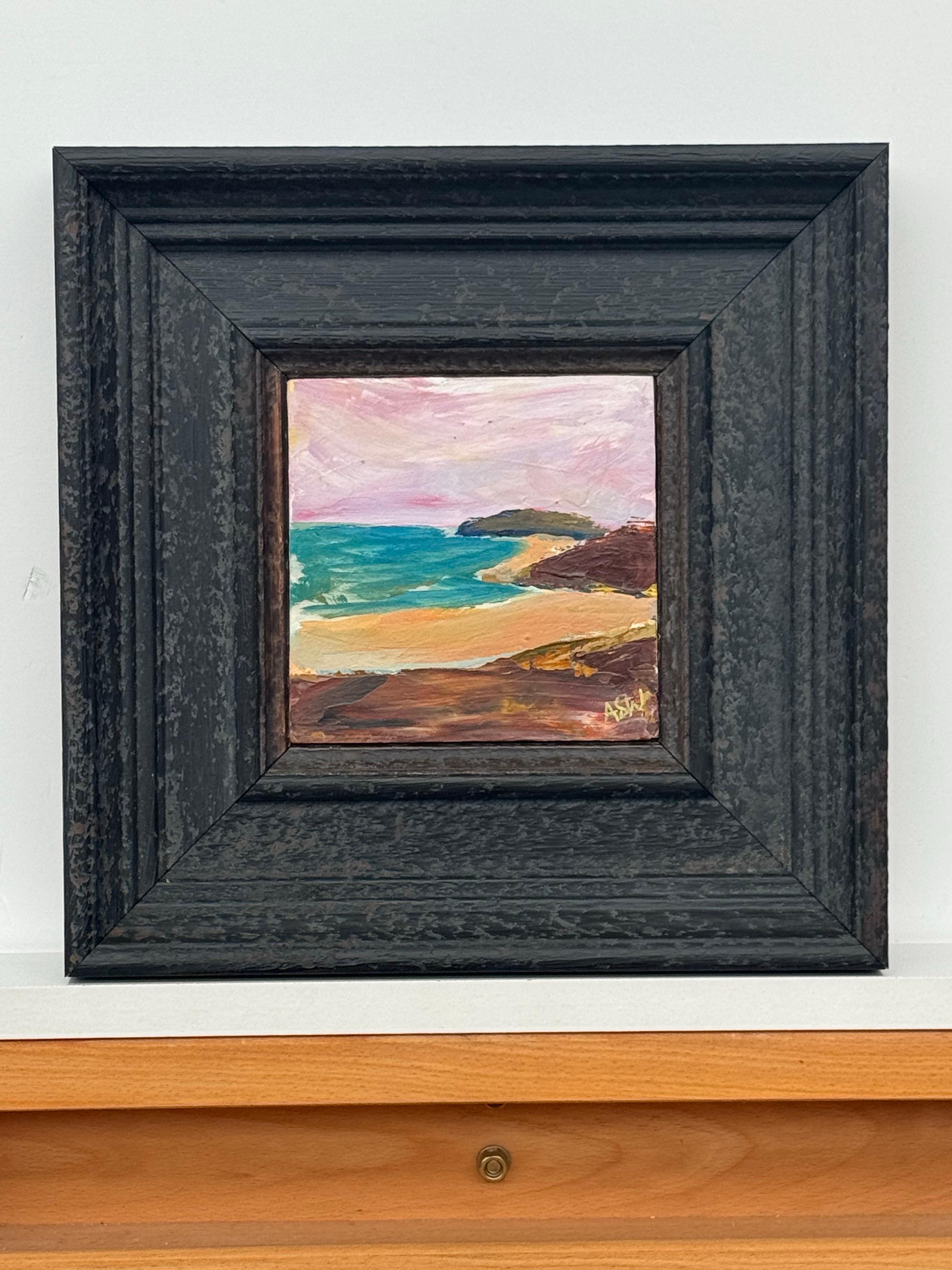 Abstrakte Meereslandschaft, Miniaturstudie, zeitgenössische britische Künstlerin, Impasto im Angebot 1
