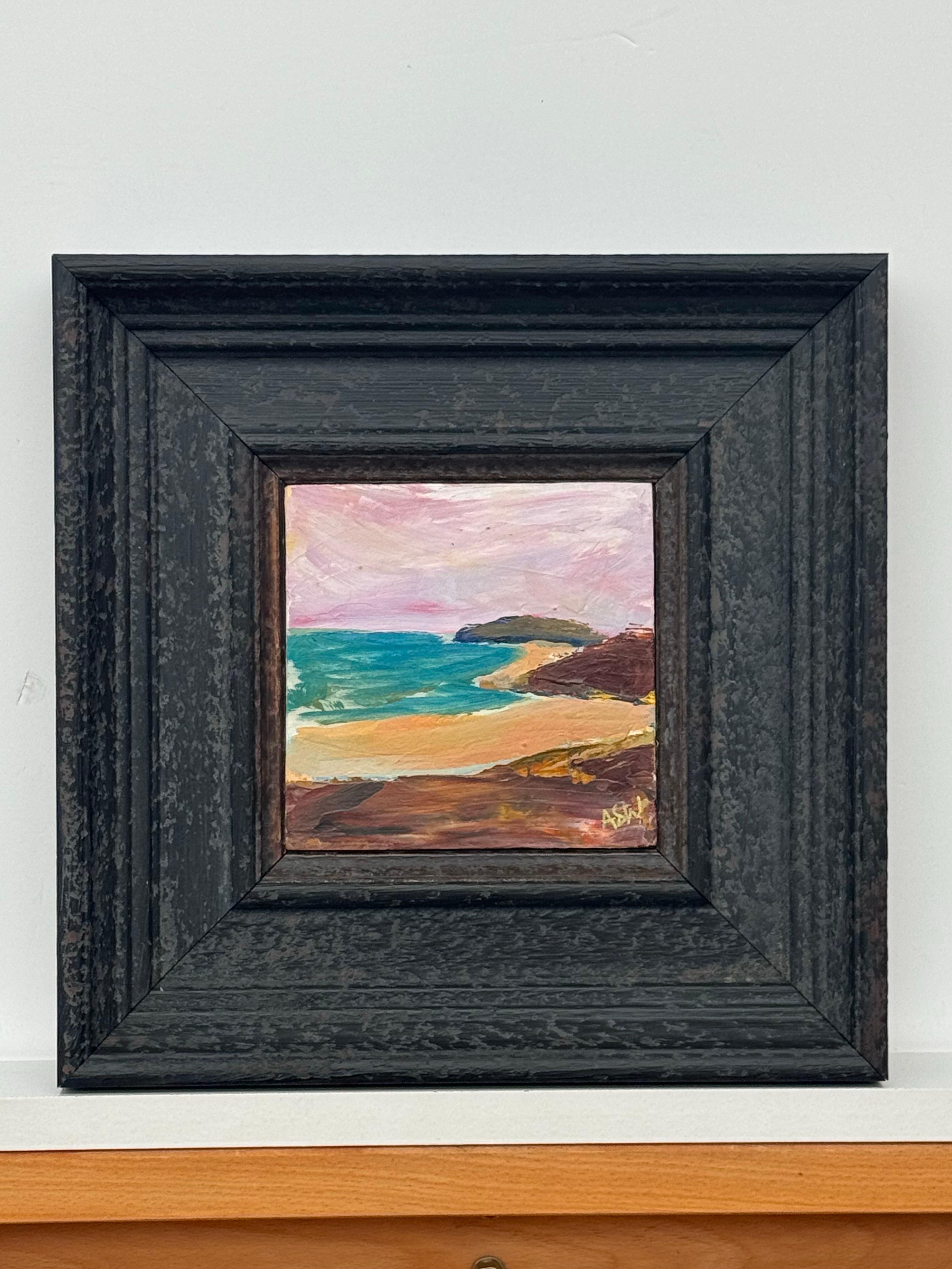 Abstrakte Meereslandschaft, Miniaturstudie, zeitgenössische britische Künstlerin, Impasto im Angebot 2