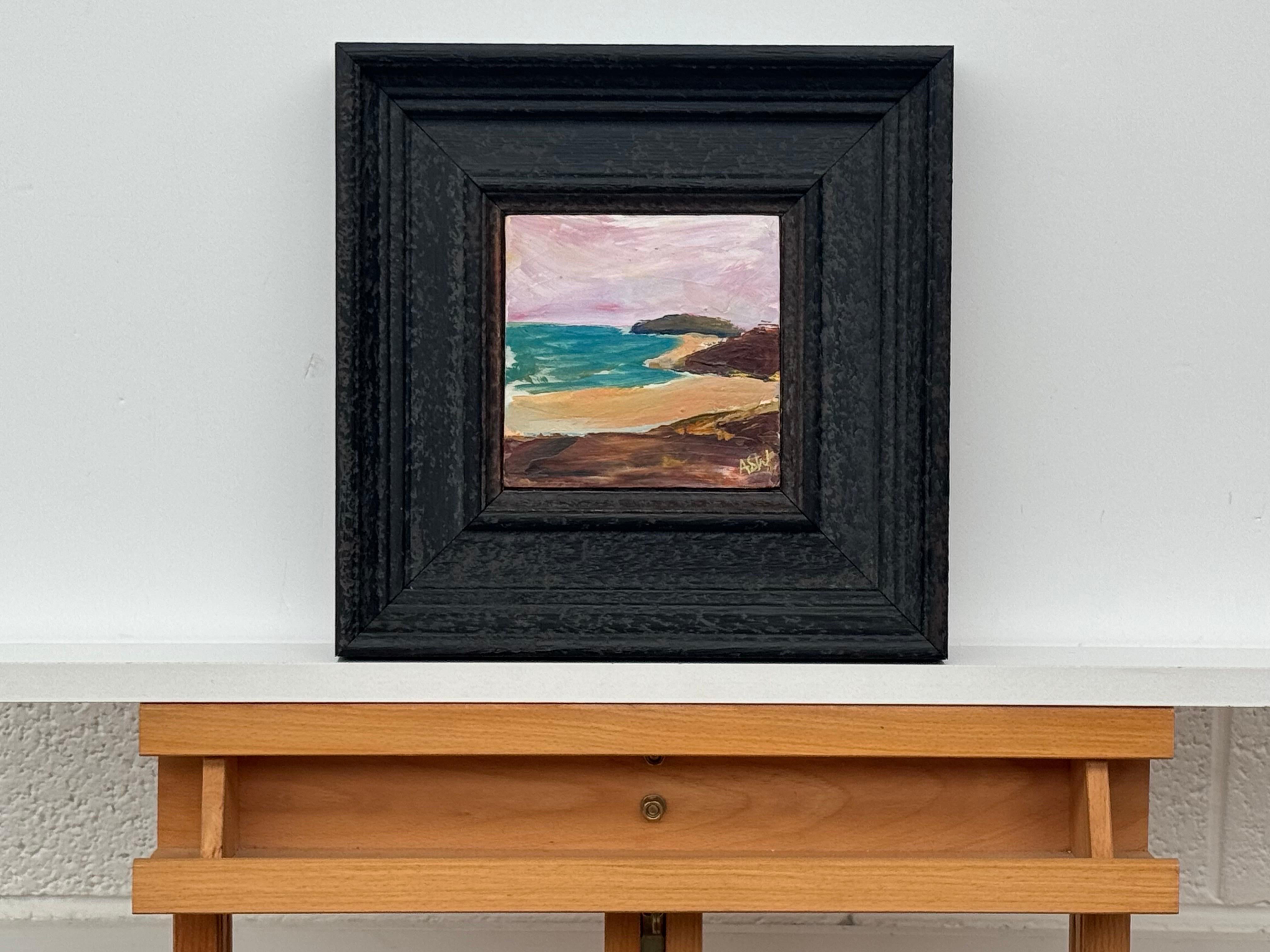 Abstrakte Meereslandschaft, Miniaturstudie, zeitgenössische britische Künstlerin, Impasto im Angebot 3