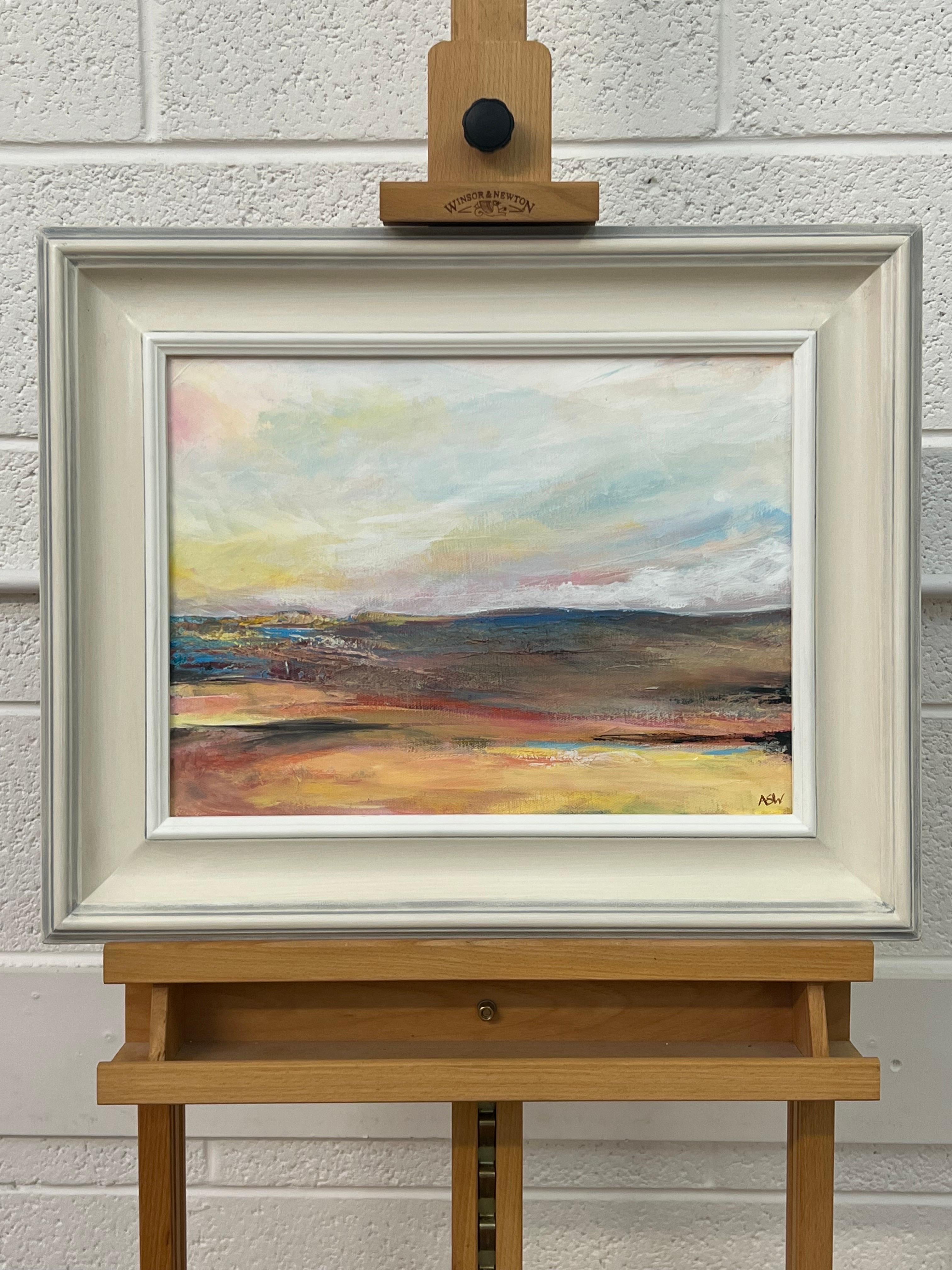 Impressionist Abstract Landscape of English Moorland by Contemporary Artist - Gray Abstract Painting by Angela Wakefield