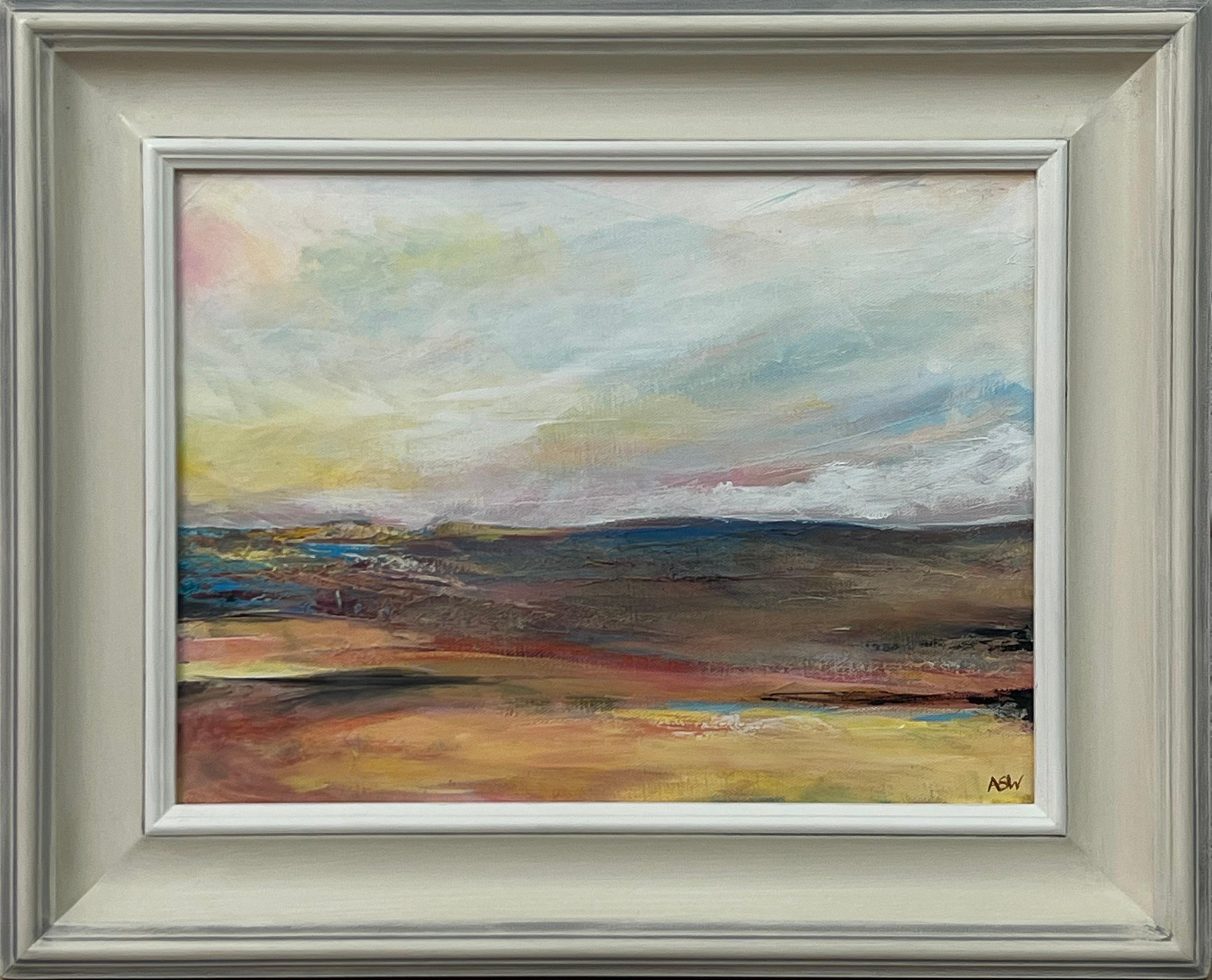 Angela Wakefield Abstract Painting - Impressionist Abstract Landscape of English Moorland by Contemporary Artist