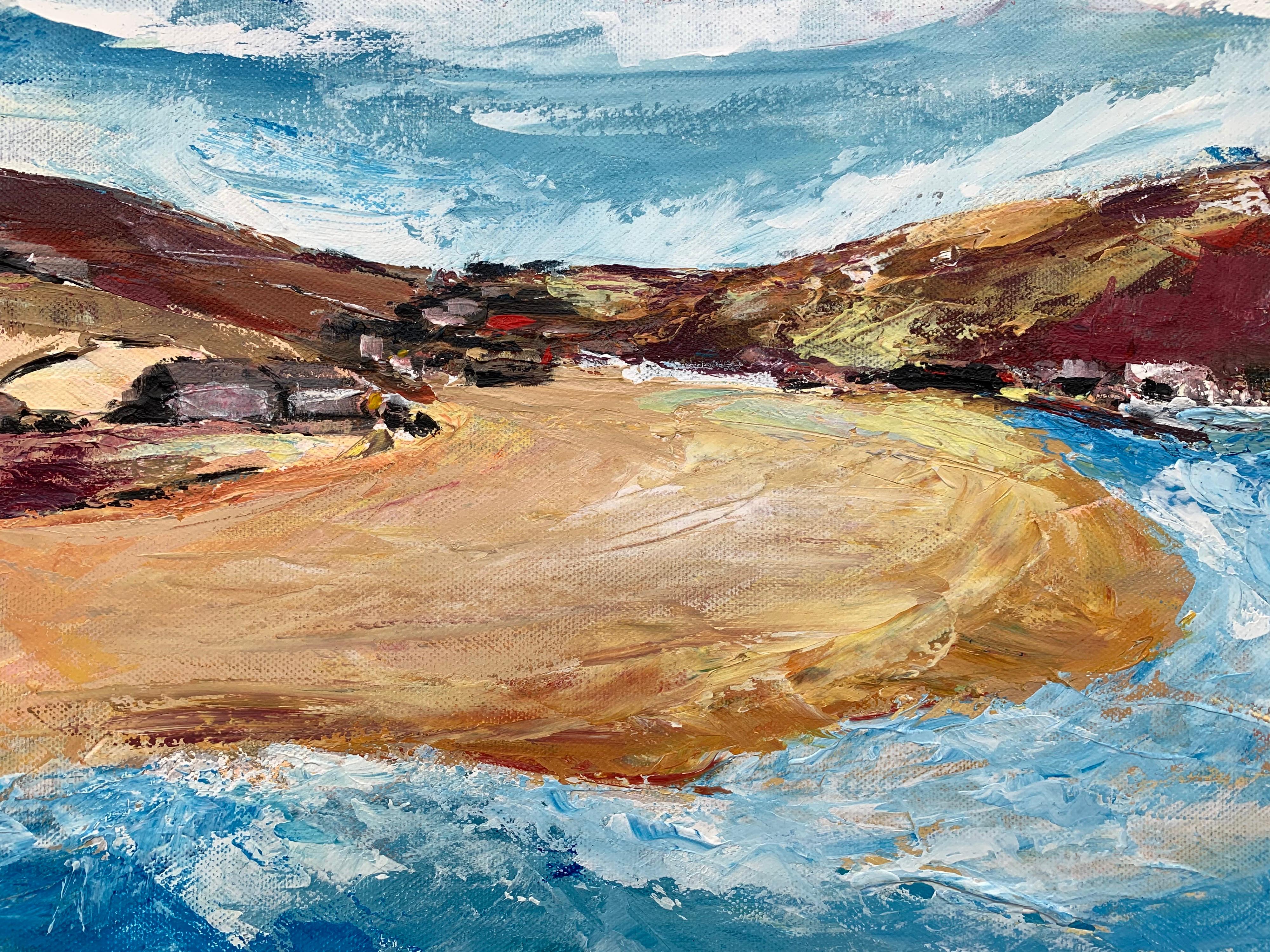 Paisaje marino impresionista Paisaje de playa Pintura de un artista británico contemporáneo en venta 5