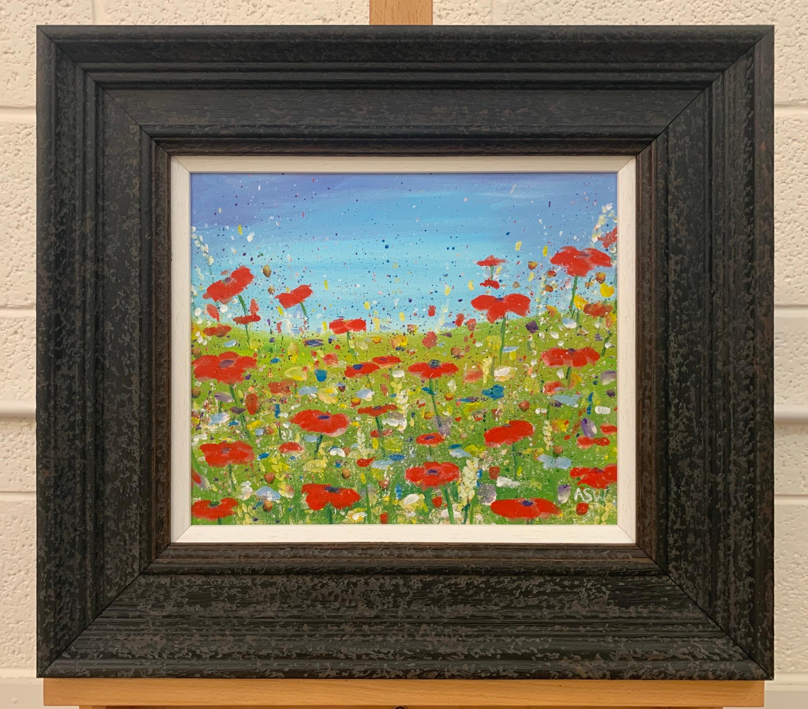 Impressionistische Wildrote Blumen in einer englischen Meadow des zeitgenössischen Künstlers (Abstrakter Impressionismus), Painting, von Angela Wakefield