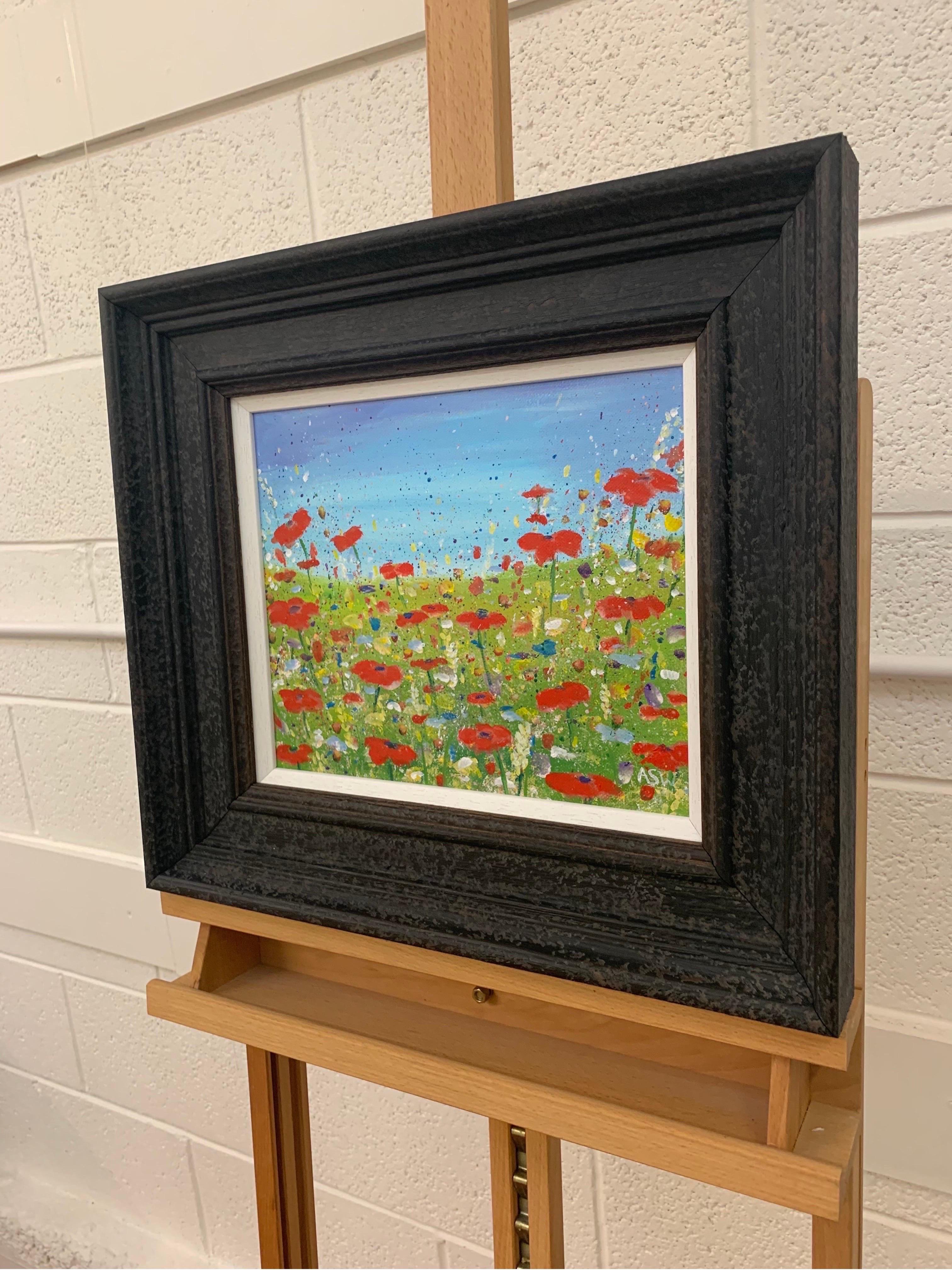 Impressionistic Wild Red Flowers in an English Meadow by Contemporary Artist - Abstract Impressionist Painting by Angela Wakefield