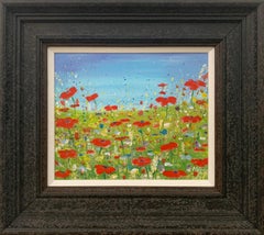 Impressionistic Wild Red Flowers in an English Meadow by Contemporary Artist