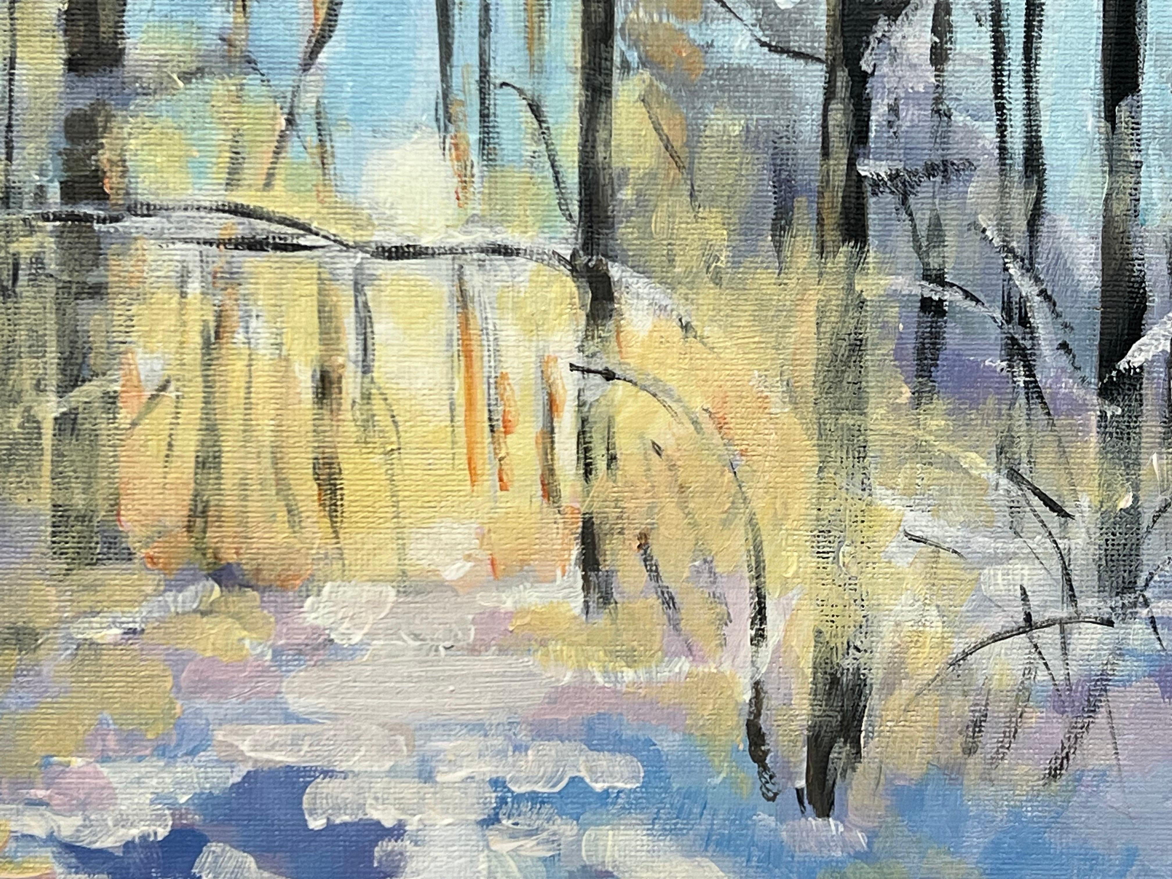 Impressionistic Winter Snow Landscape Painting of Forest in Zurich Switzerland For Sale 9