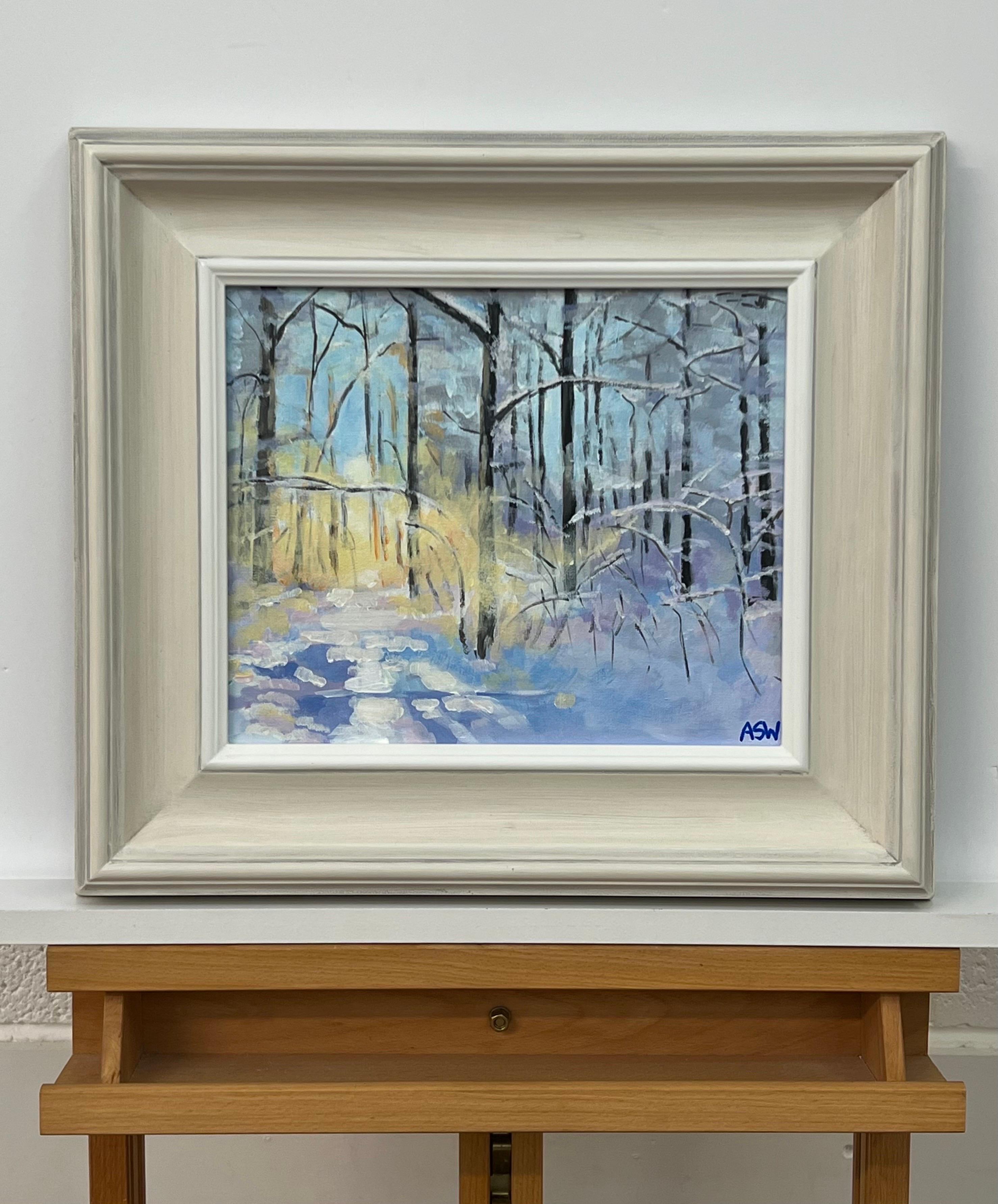 Impressionistic Winter Snow Landscape Painting of Forest in Zurich Switzerland For Sale 2